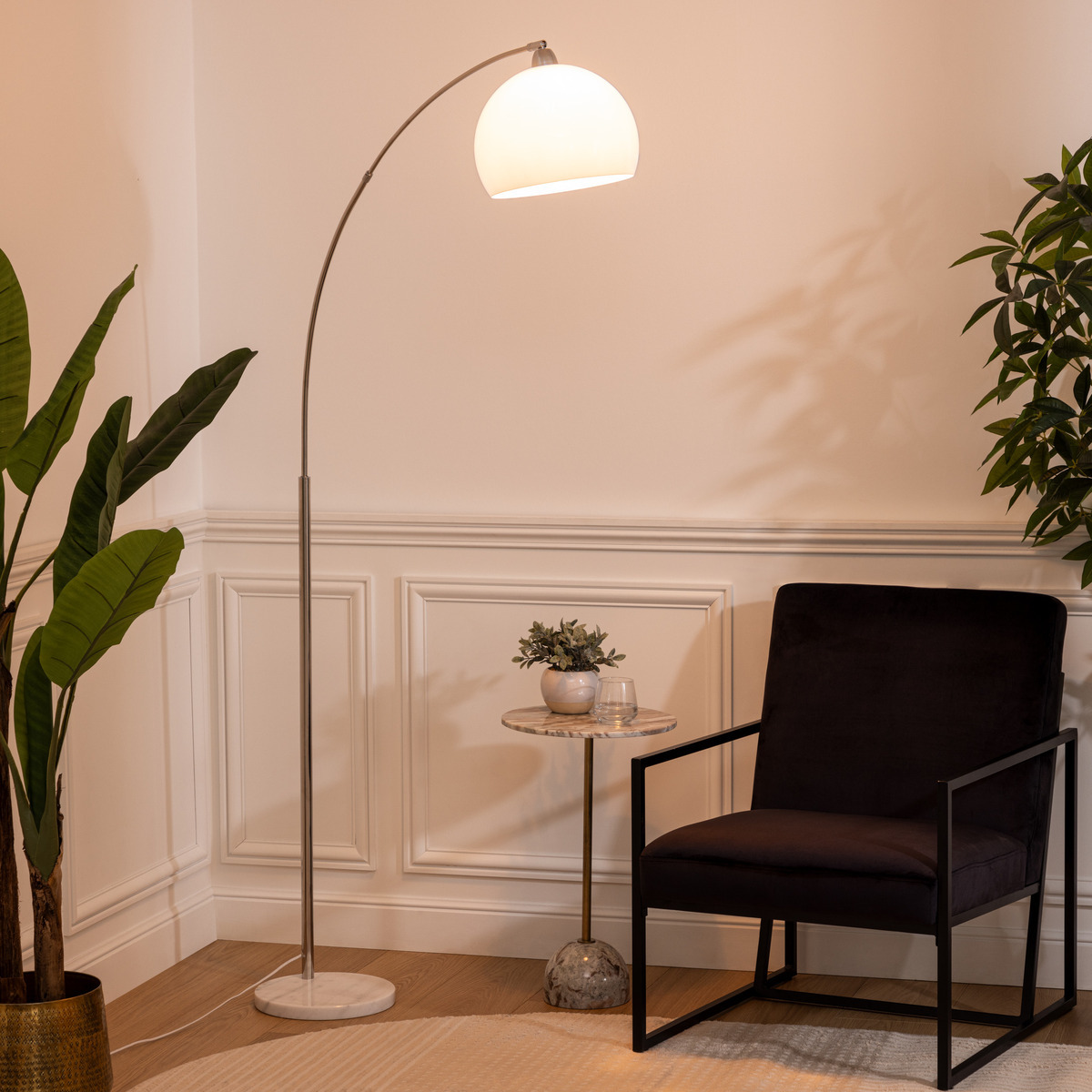 Arc floor lamp "Geda" Marble, White, H.185 cm