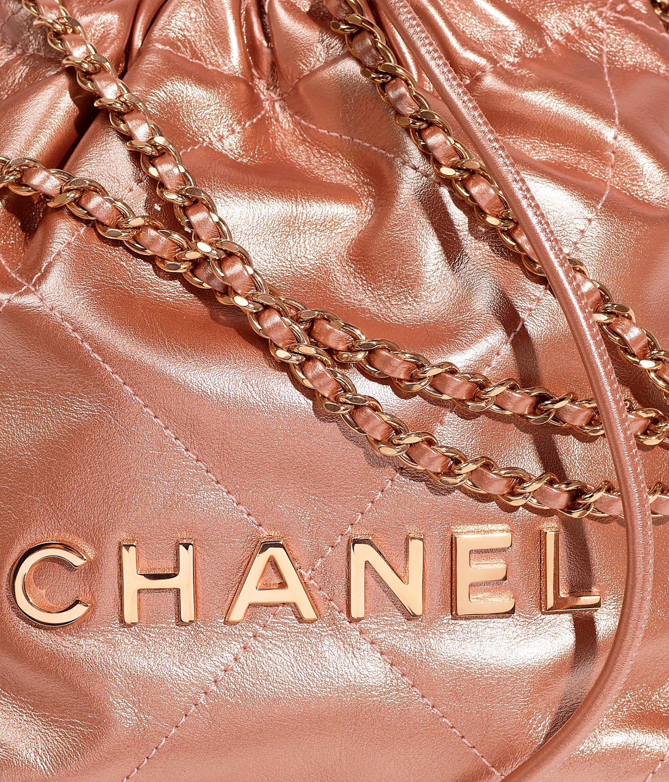 CHANEL 22 MINI HANDBAG Metallic Calfskin & Pink Gold-Tone Metal Copper1:1High-quality replica