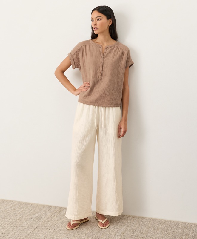 Organic Coastal Double Gauze Split Hem Pant - Cream