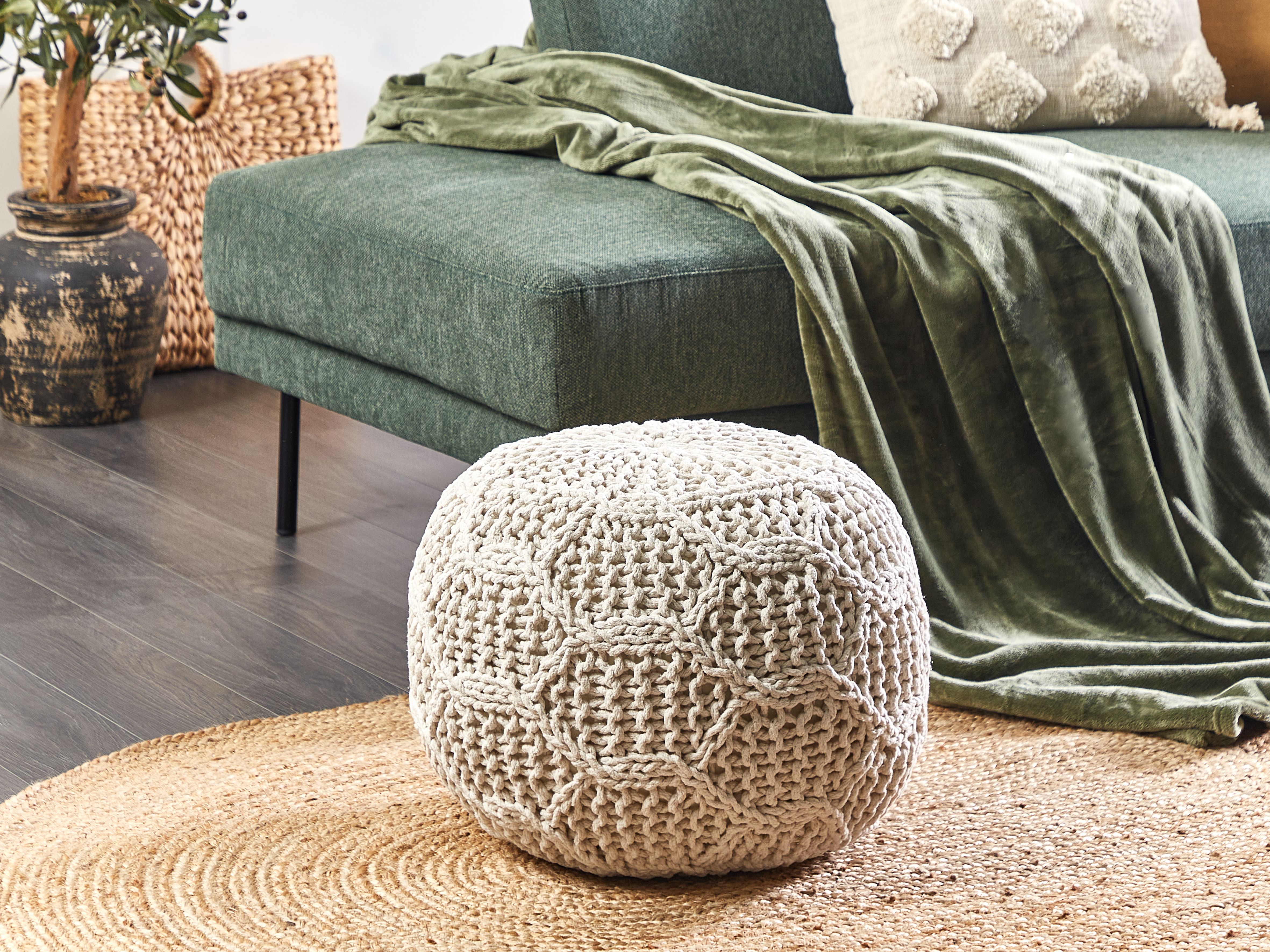 Pouffe Macramé TRIMAN Cotton Light Beige