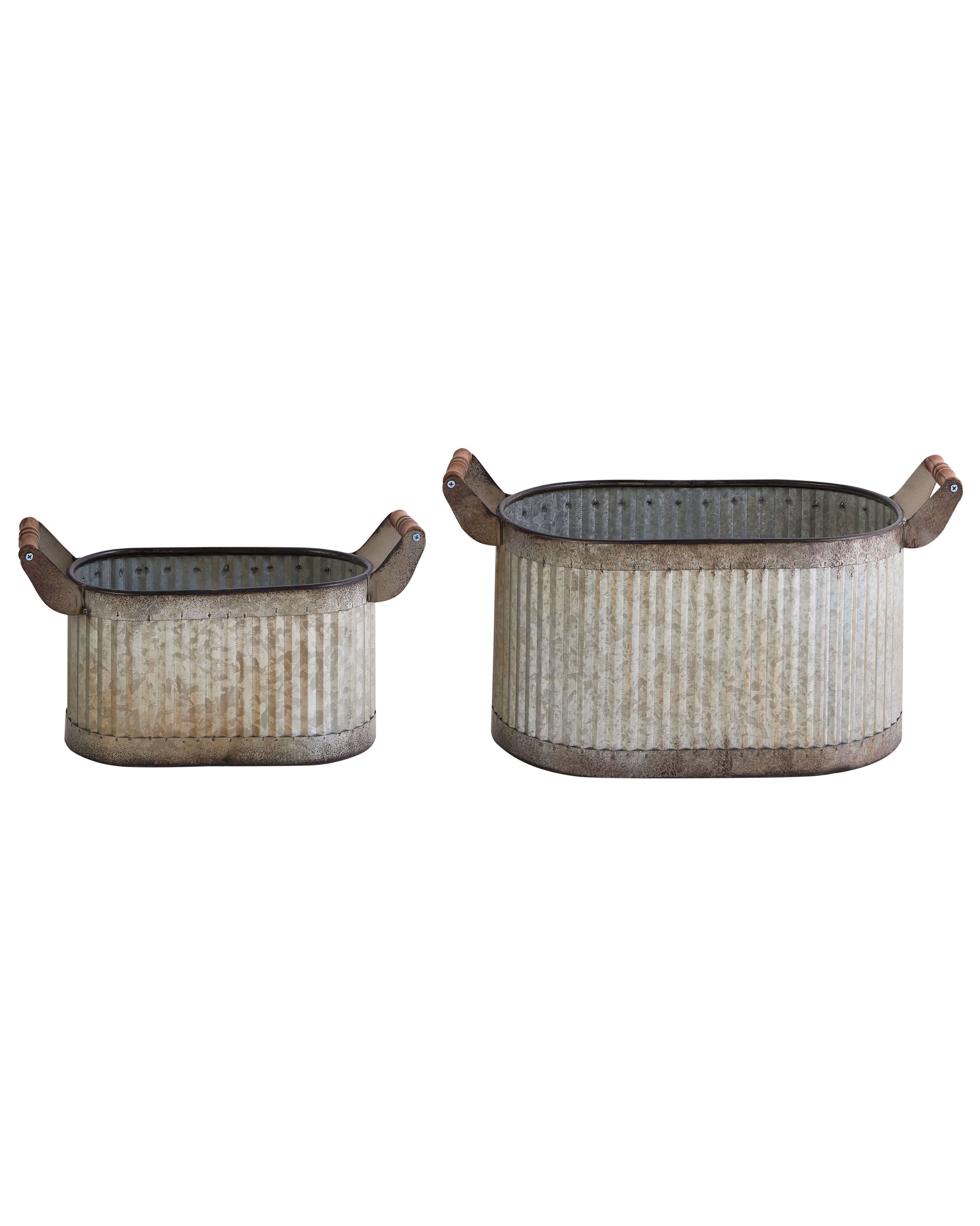 Set of 2 Plant Pots TULIPE Metal 31/41 cm Grey