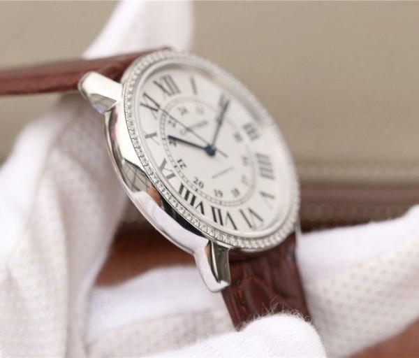 Replica Cartier Ronde De Cartier SS White Dial Diamonds Bezel Croco Strap A2892 - Top club