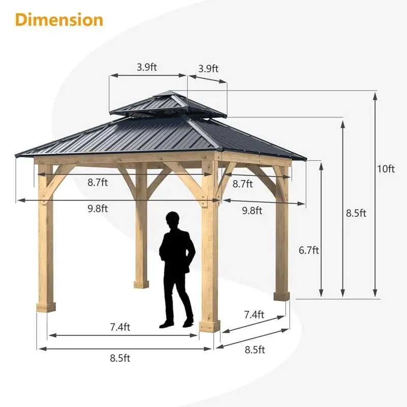 Hardtop Patio Gazebo, 10 x 10 FT, Gray, Wood And Steel - Image 6 Hardtop Patio Gazebo, 10 x 10 FT, Gray, Wood And Steel - Image 6