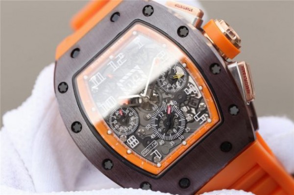Replica Richard Mille RM011 Felipe Massa RG Chrono Brown Skeleton Dial Orange Rubber Strap A7750 - Top club