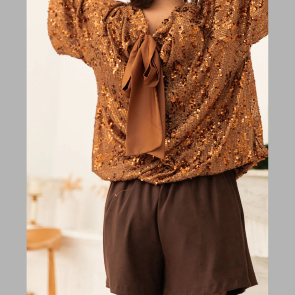 Sequin Embellished Tie-Back Blouse - ZKZOOK