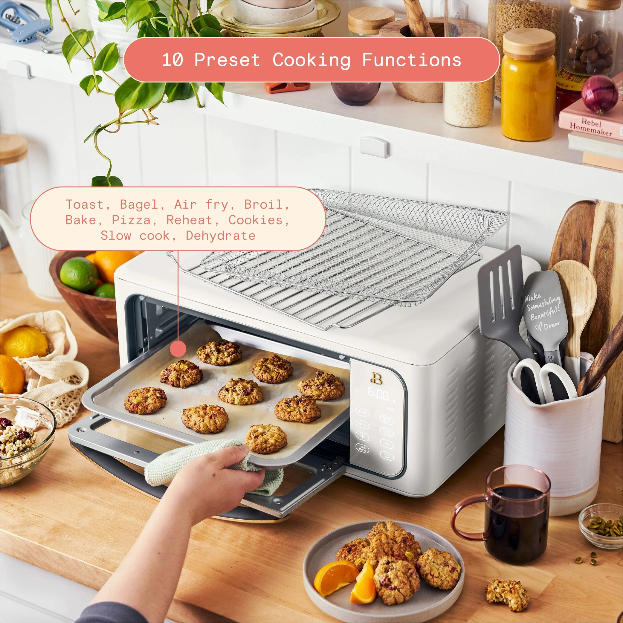 Beautiful Infrared Air Fryer Toaster Oven, 9-Slice, 1800 W, White Icing by Drew Barrymore