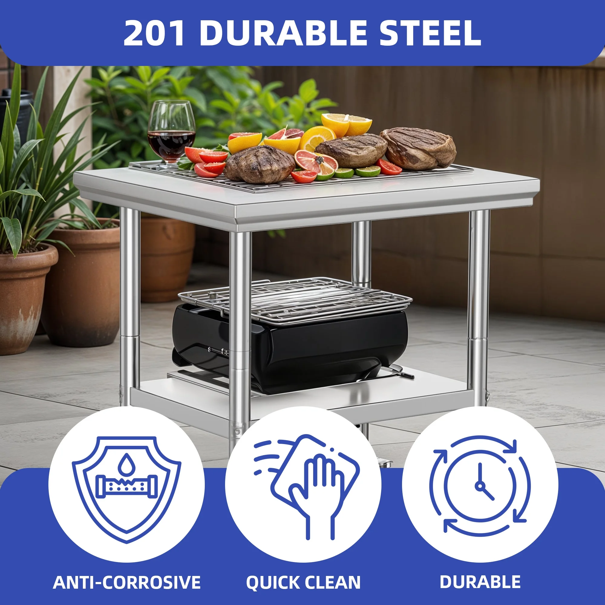 ModFusion Nsf Stainless Steel Table with Lockable Wheels, 30