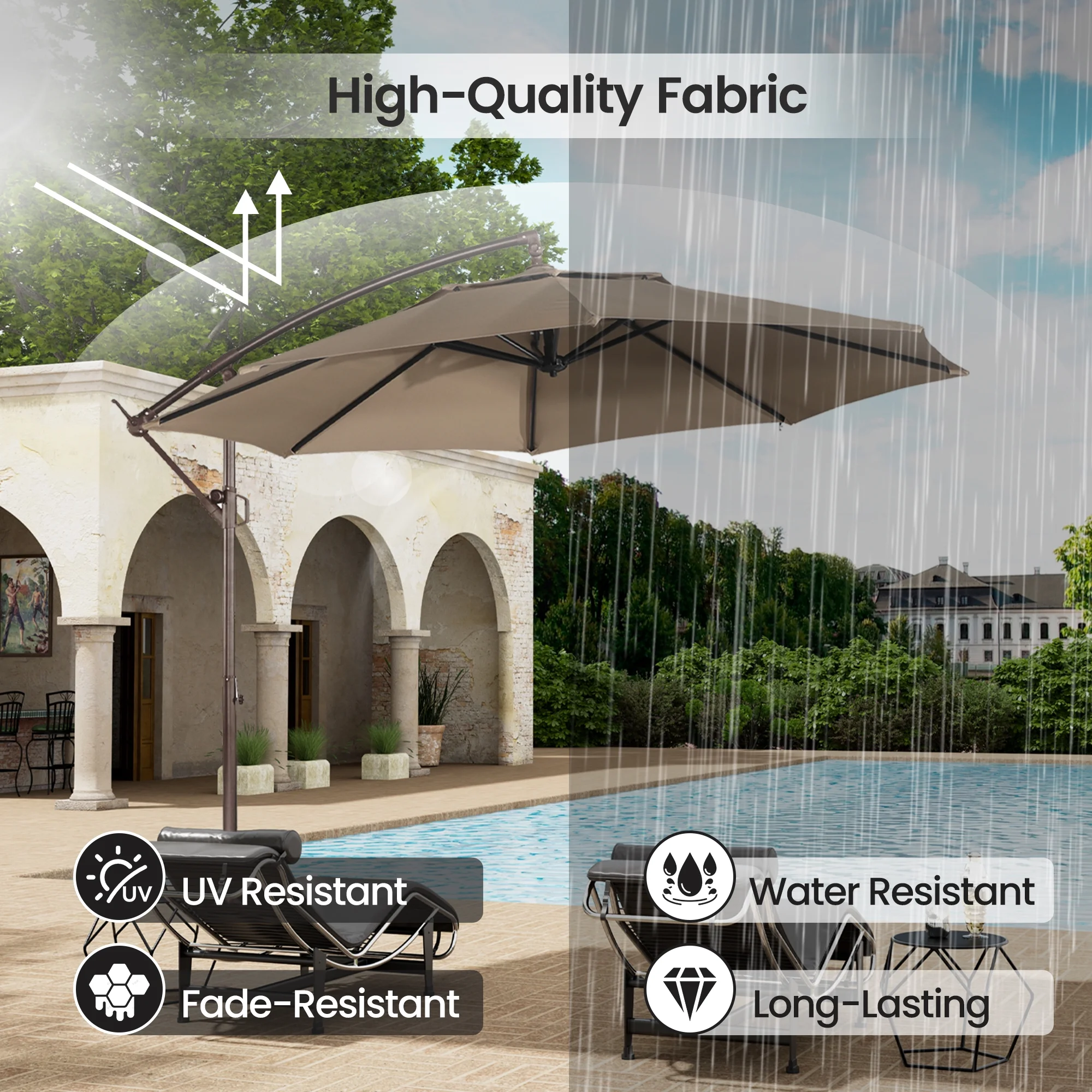 Mondawe 10ft Solar Lights Offset Cantilever Patio Umbrella - with Light, LED Lighted Offset Hanging Patio Outdoor Market Umbrella UPF50+ UV Protection with Crank,Navy Blue - Image 19
