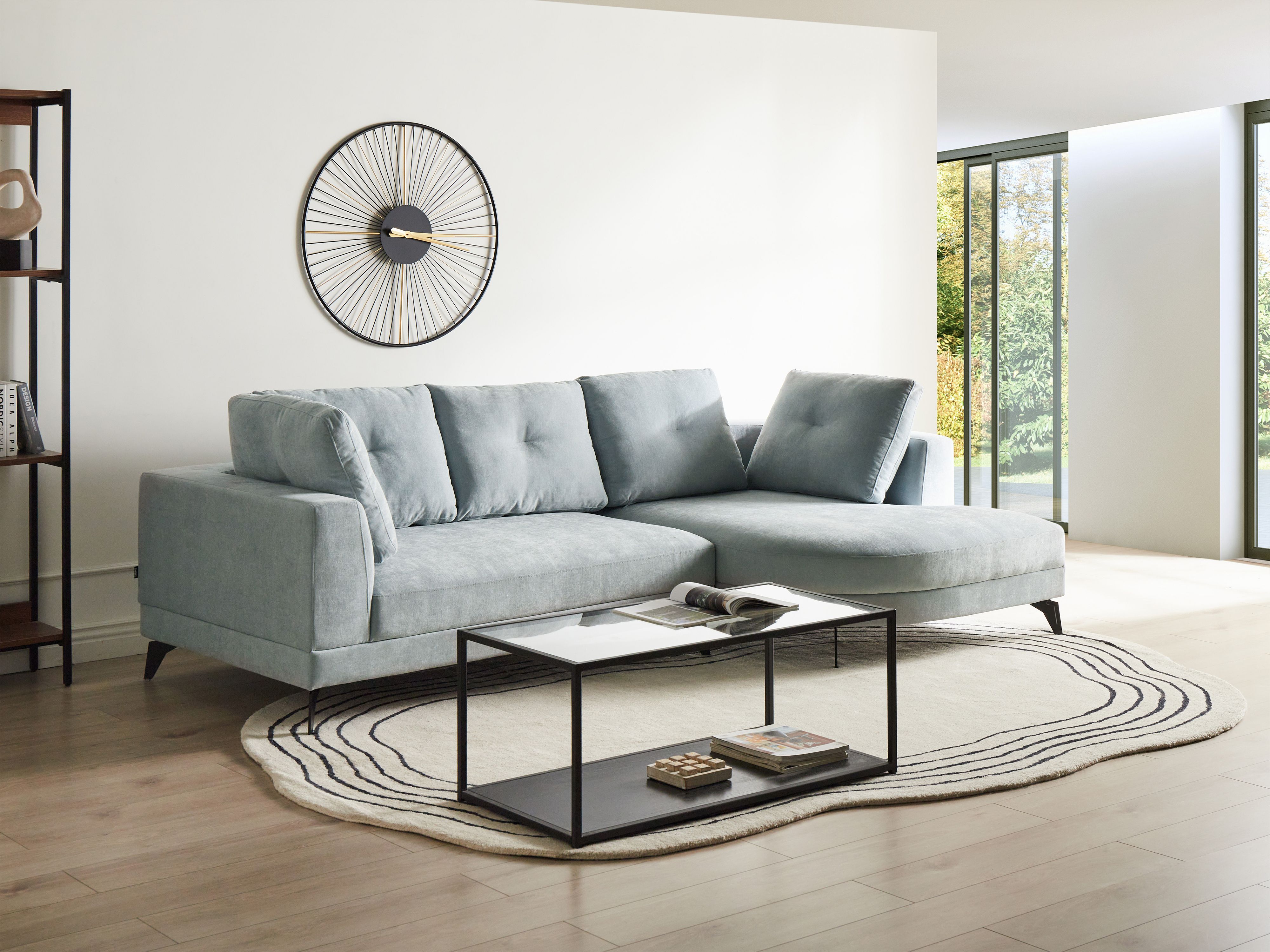 Corner Sofa 3 Seater MARUM Chenille Light Blue Left Hand