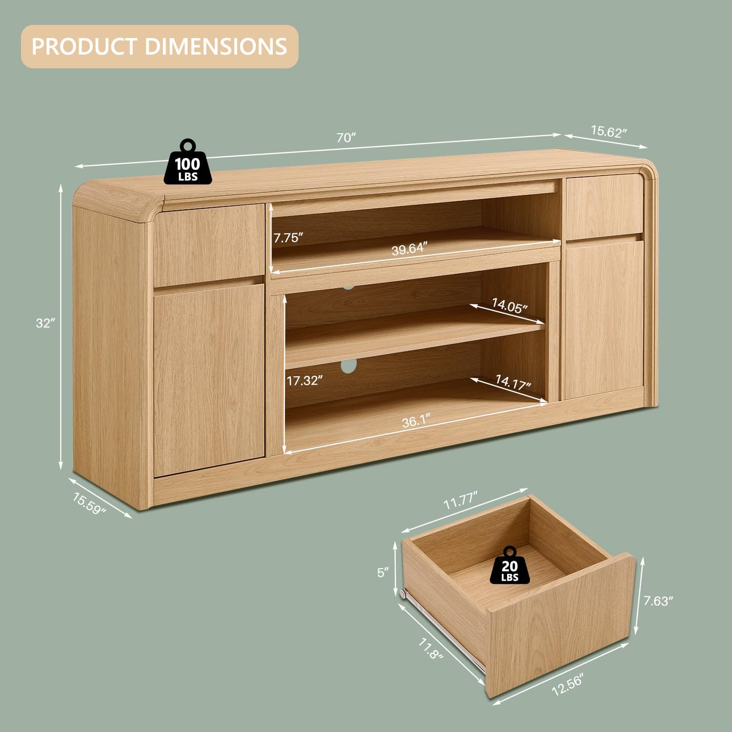 Modern TV Stand for 80 Inch TVs, 32