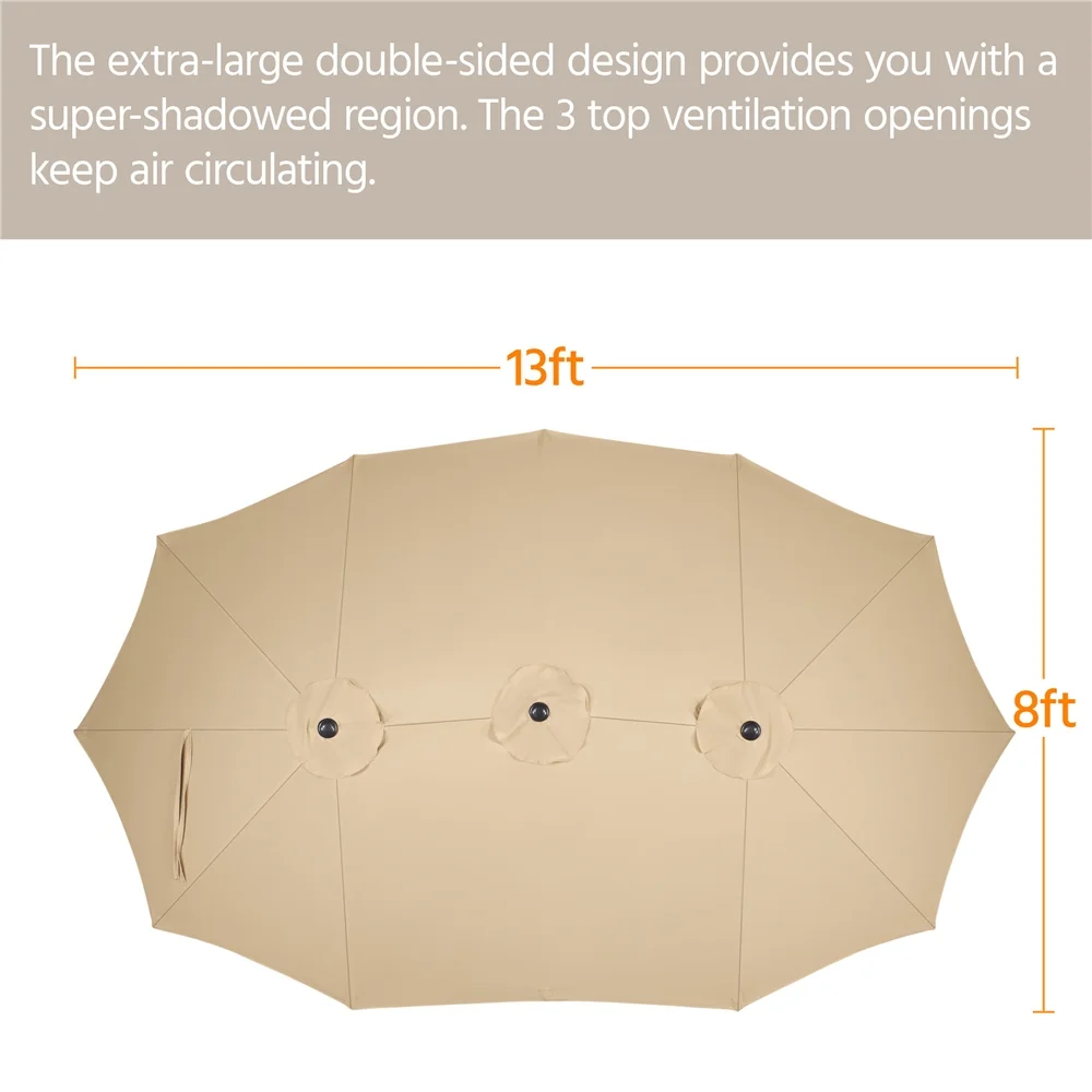 Topeakmart 13ft Patio Parasol Canopy with Crank, Tan - Image 8