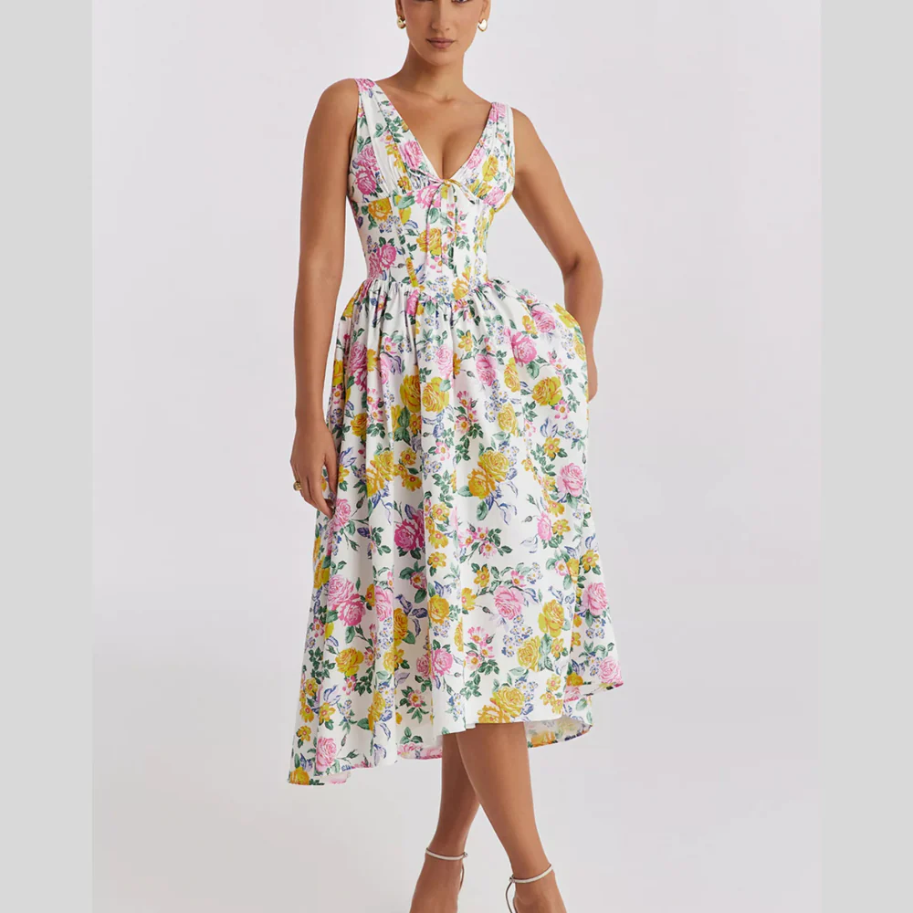 V-Neck Sleeveless Midi Dress - ZKZOOK