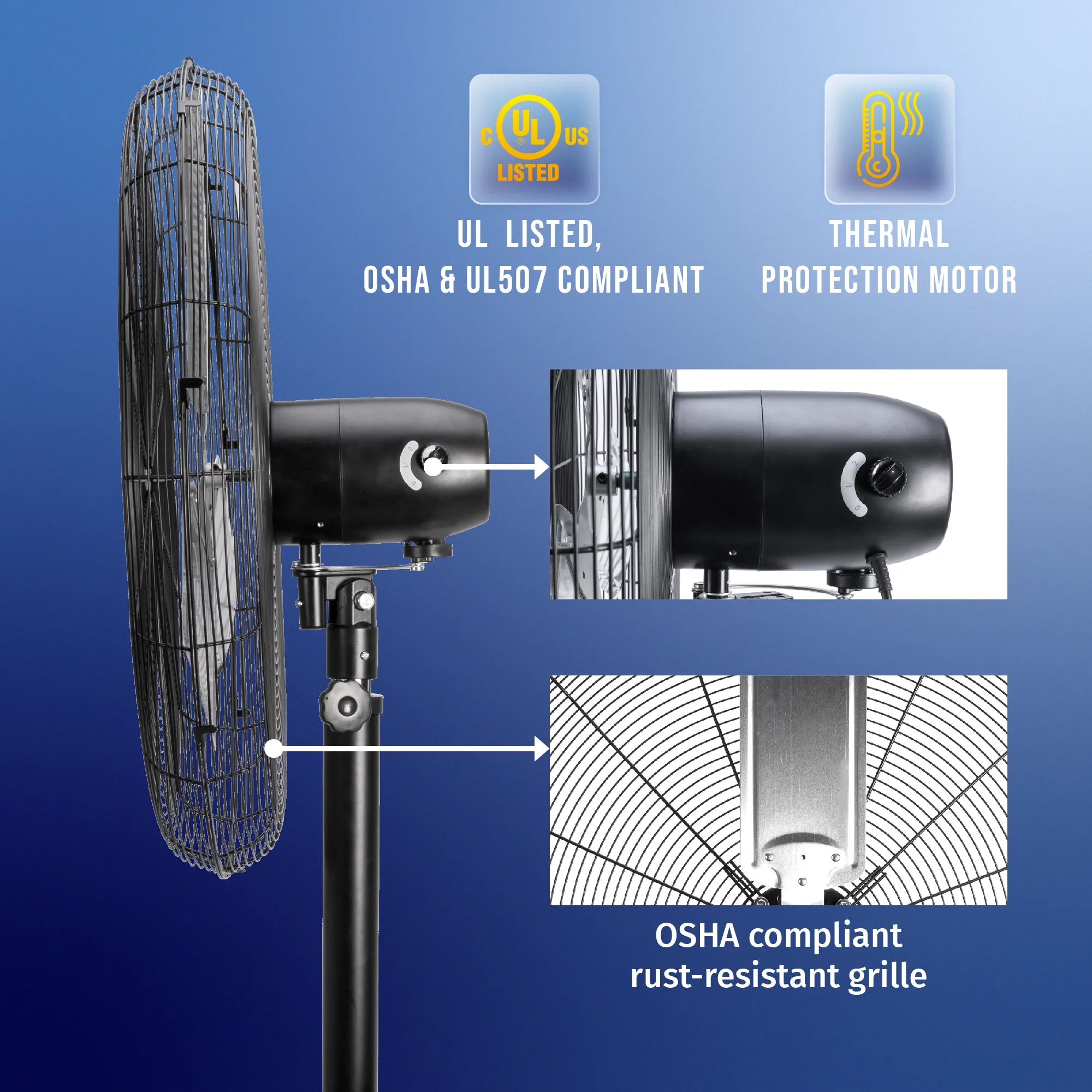 Tornado - 20 Inch High Velocity Metal Oscillating Pedestal Fan - Commercial, Industrial Use Water-Resistant - Image 31
