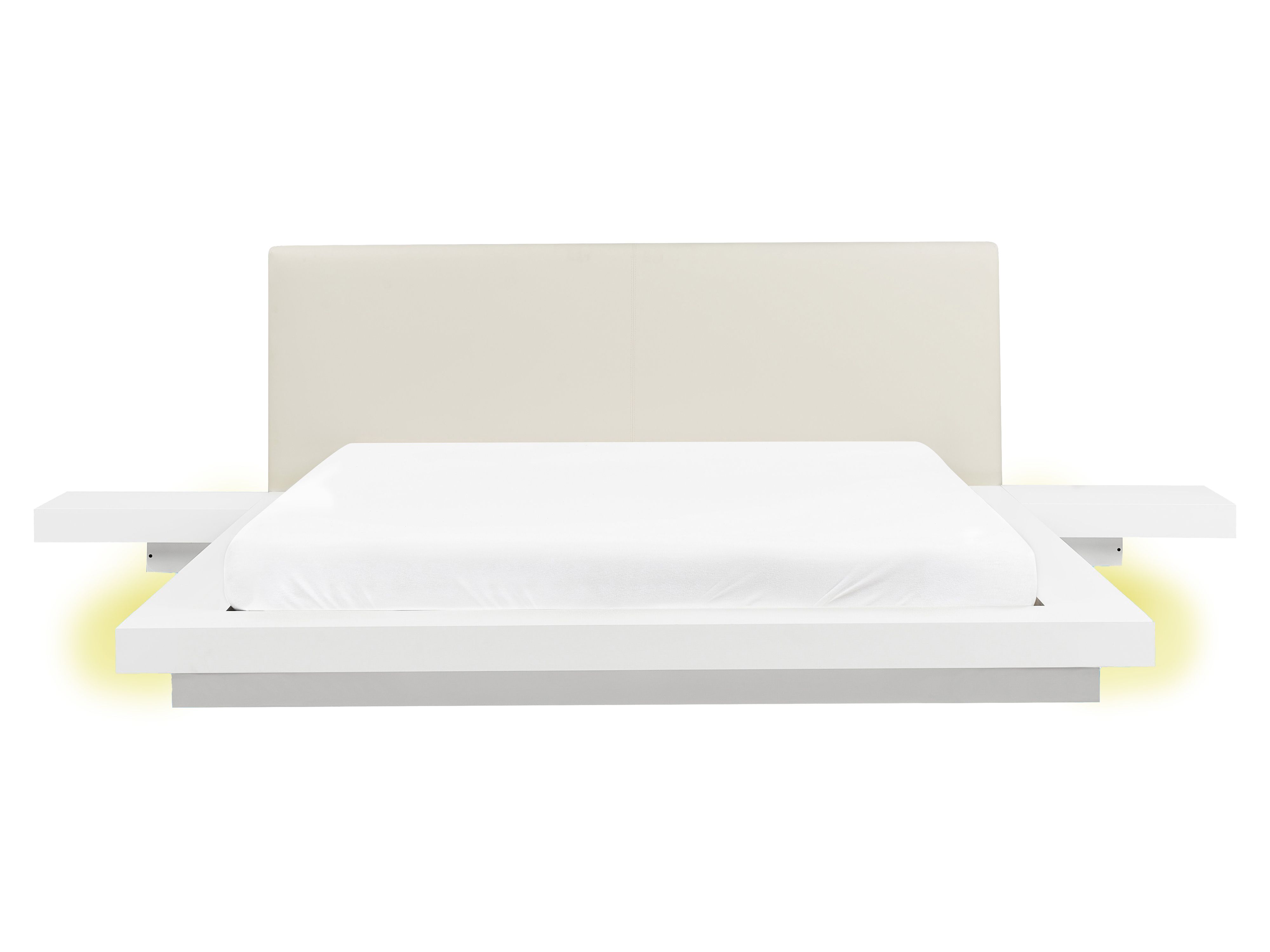 Bed with LED Faux Leather ZEN 160 x 200 cm (EU King Size) White