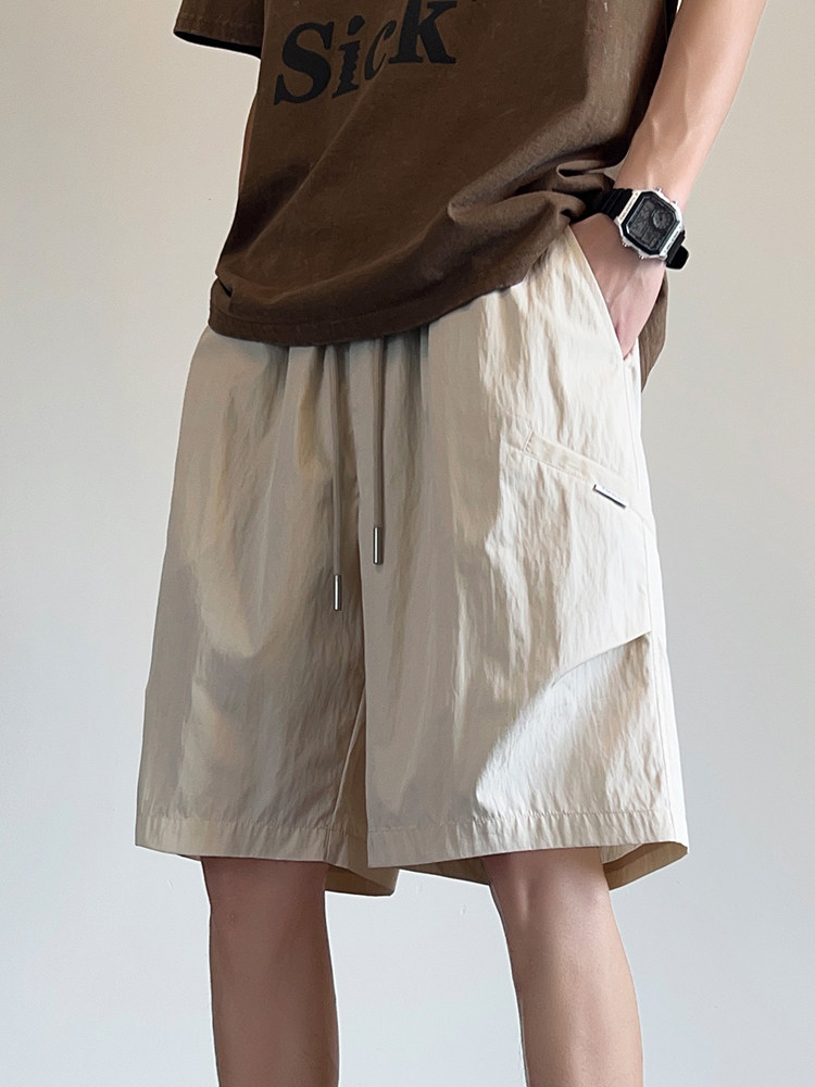 Japanese-style cityboy solid color work shorts for men, summer thin loose casual men's knee-length pants