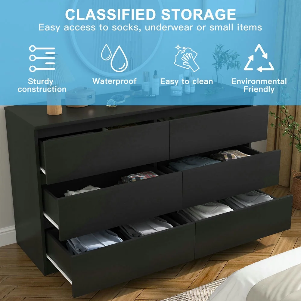 Kadyn White Chest of Drawer, 6 Double Drawer Dresser for Bedroom, Modern Storage Cabinet for Living Room, Dresser - Image 121