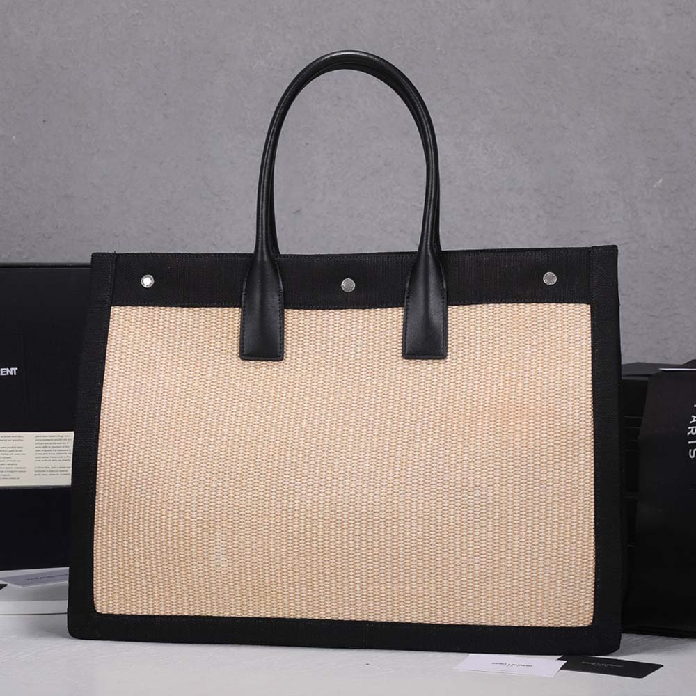 Replica Ysl Rive Gauche Tote Bag In Linen And Leather 21491:1High-quality replica