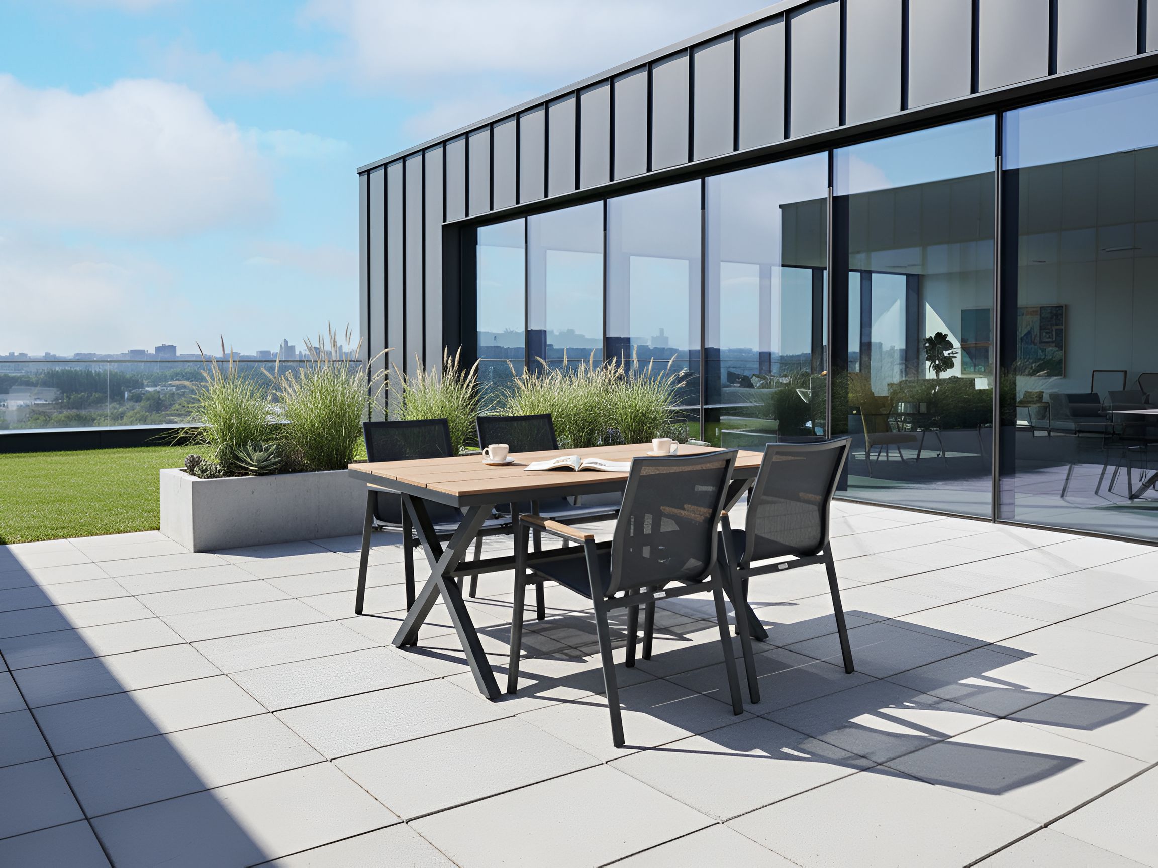 Garden Dining Set 4 Seater TIANO Metal Black