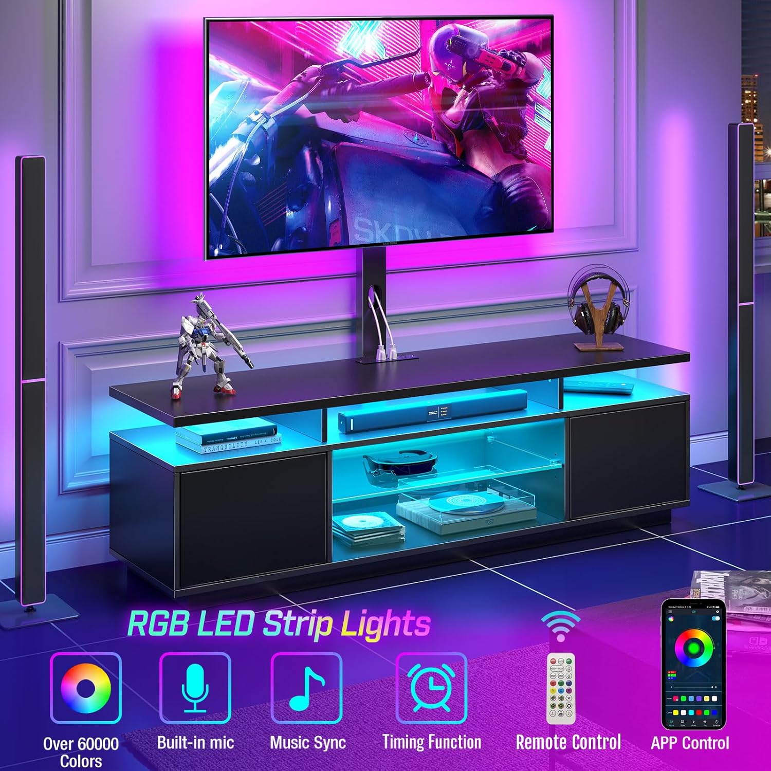 Rolanstar TV Stand with Mount and Power Outlet 51.2