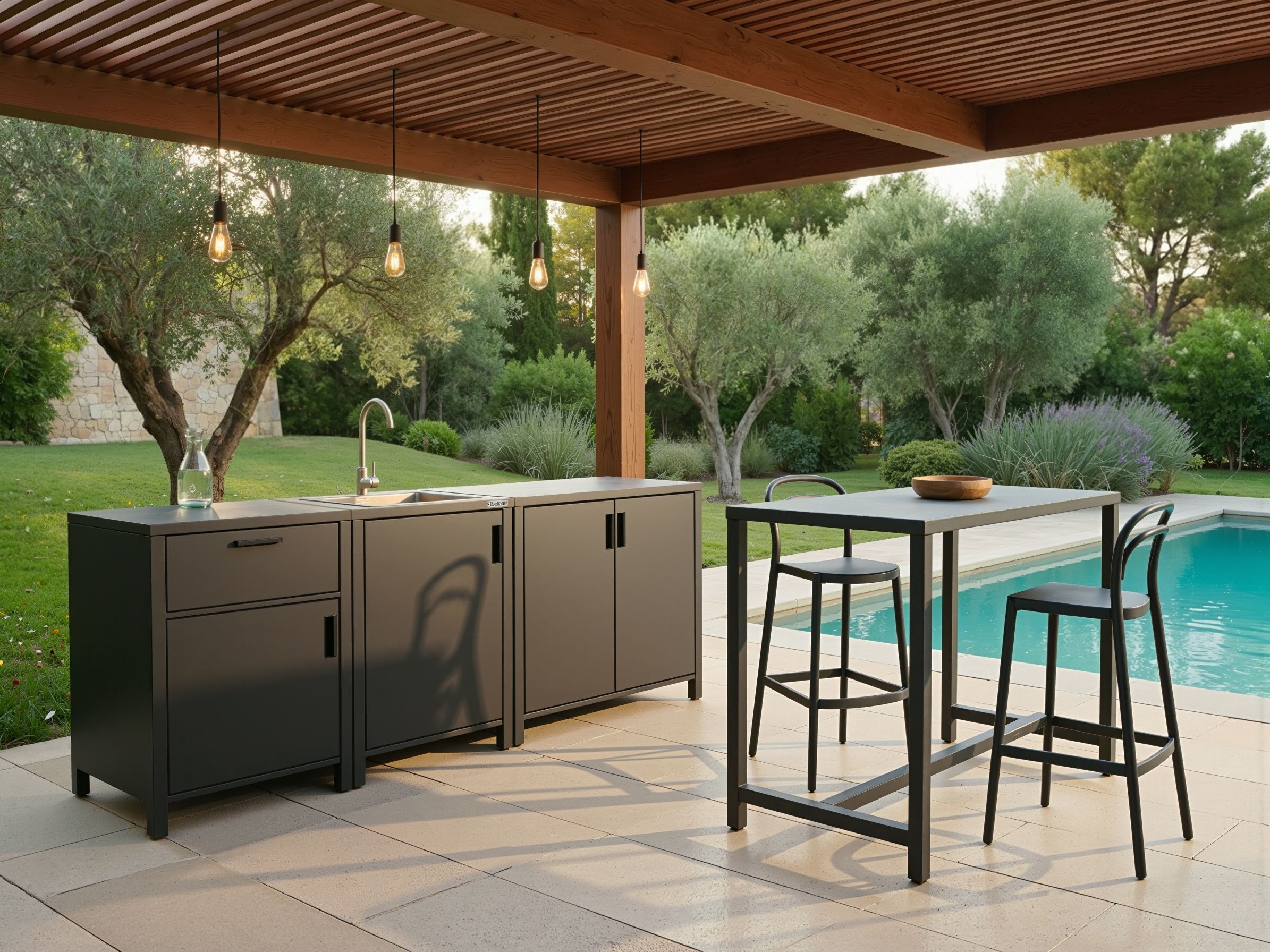 Outdoor Kitchen Set with Sink ROCHA Metal Graphite Grey