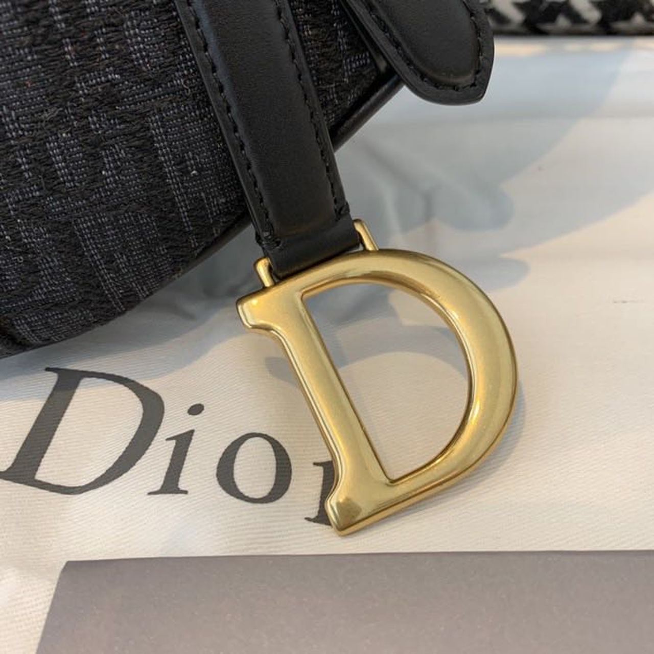 Christian Dior Saddle Bag Black Oblique Embroidered Canvas Gold Toned Hardware For Women 19.5cm/7.6in CD1:1High-quality replica