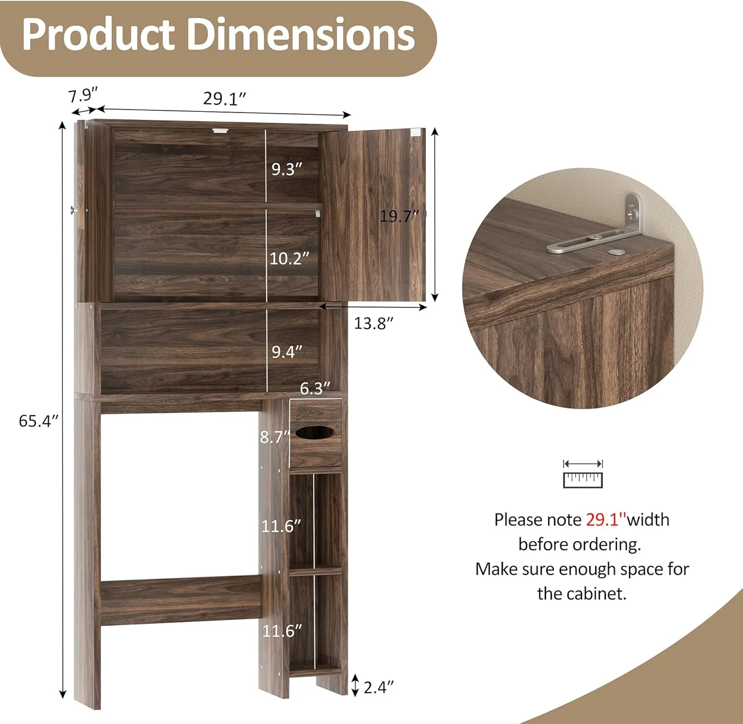 Killeryuki Over The Toilet Storage Cabinet, Farmhouse Storage Cabinet Over Toilet with Toilet Paper Holder Stand, Freestanding Bathroom Storage Organizer Space Saver W/Adjustable Shelf, Walnut