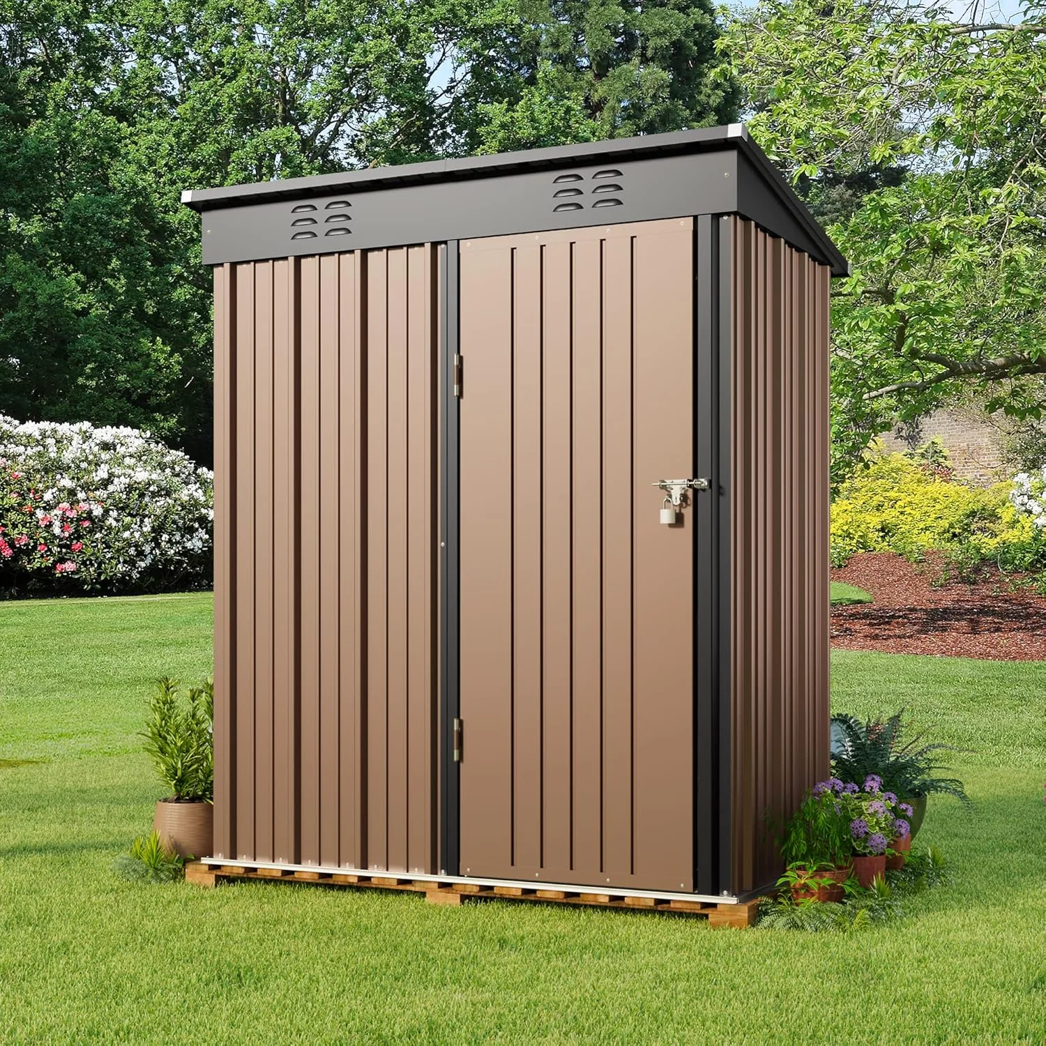 5'x3' Outdoor Storage Shed, Lofka Metal Storage Tool Shed with Single Lockable Door, for Bike| Garden Tools| Patio, Grey - Image 18