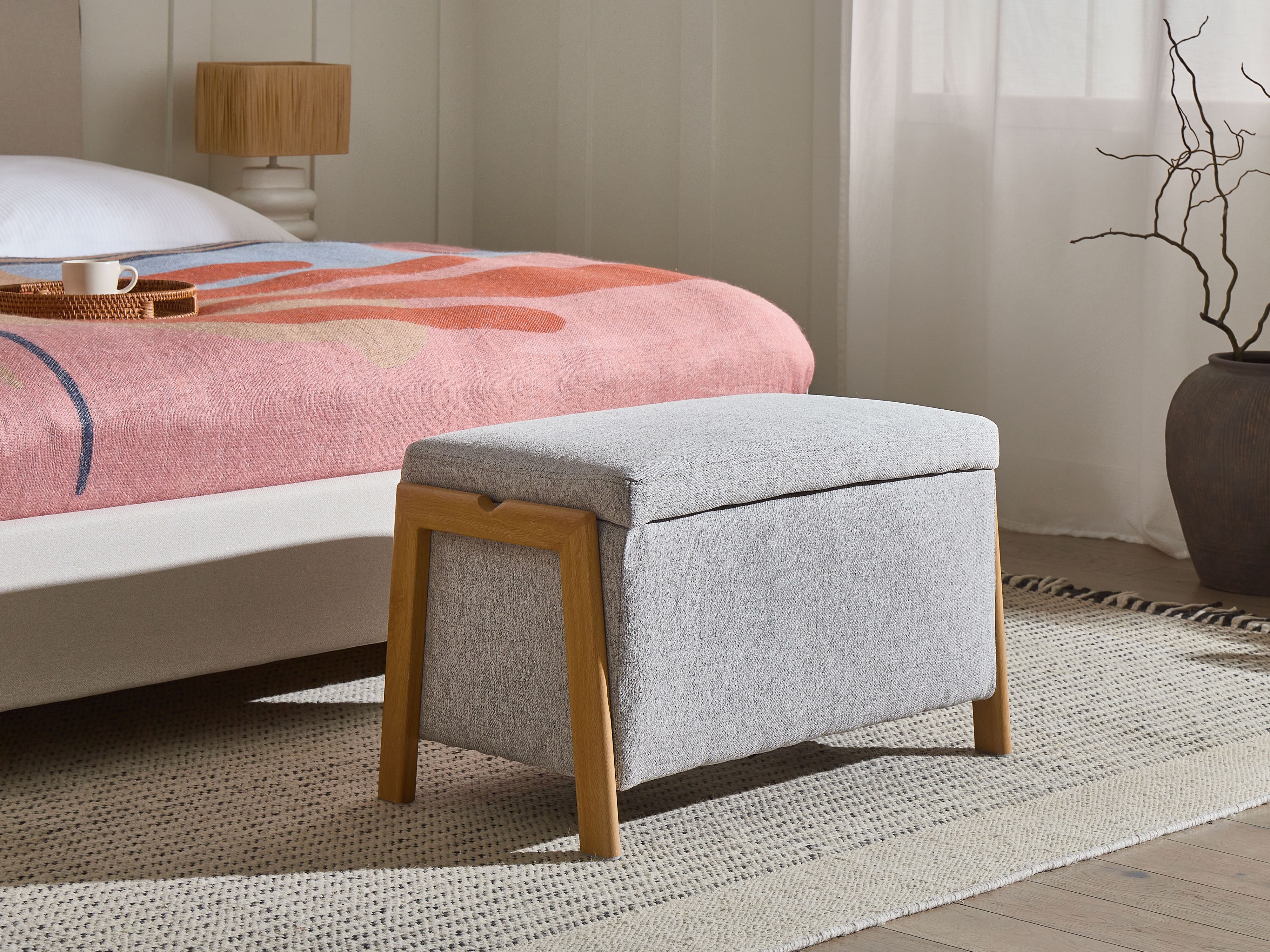 Upholstered Storage Bench EDLAND Fabric Light Grey