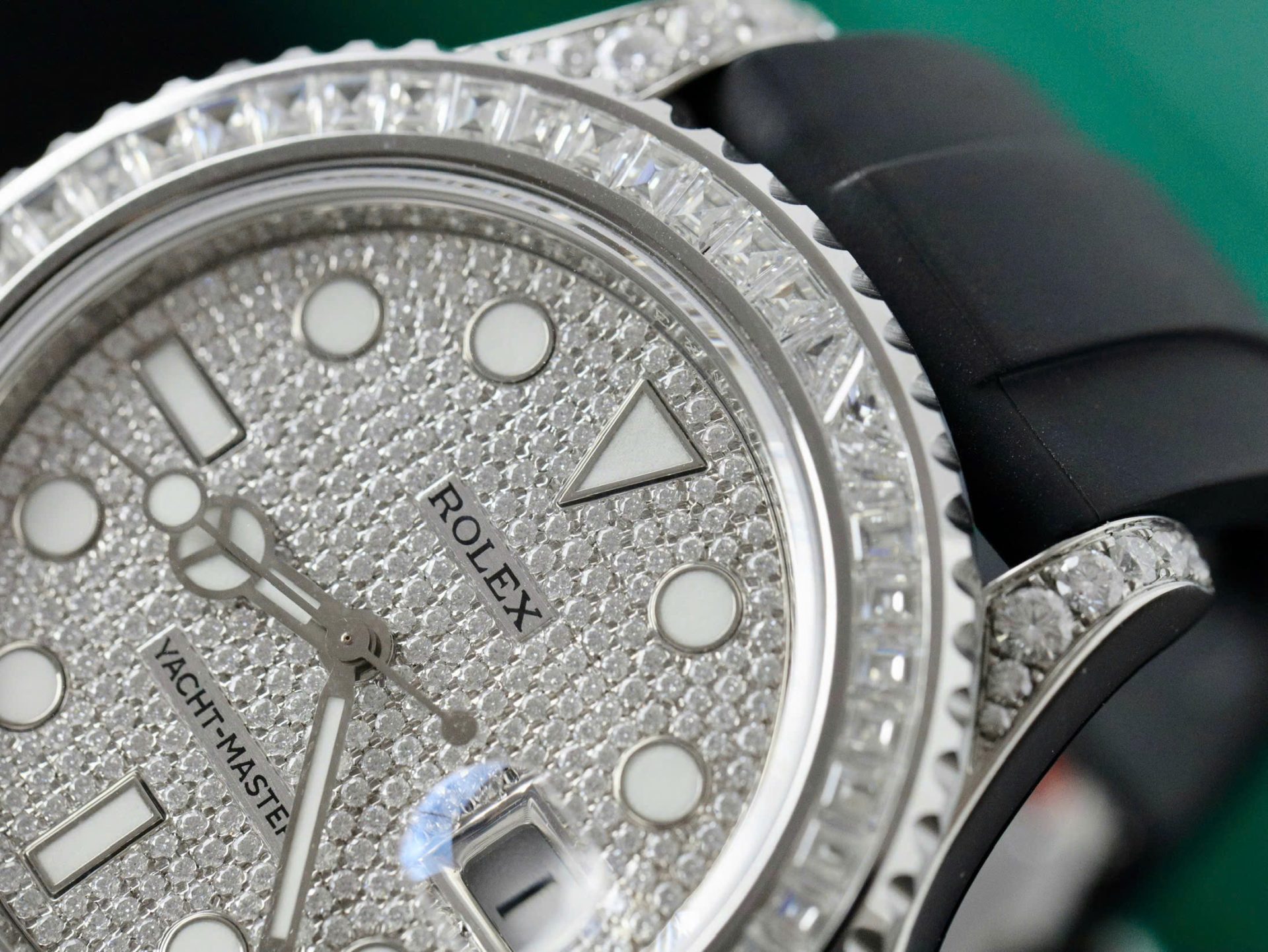 Rolex Yacht-Master Replica Watch Full Diamond Moissanite Rubber Strap 42mm - Top club