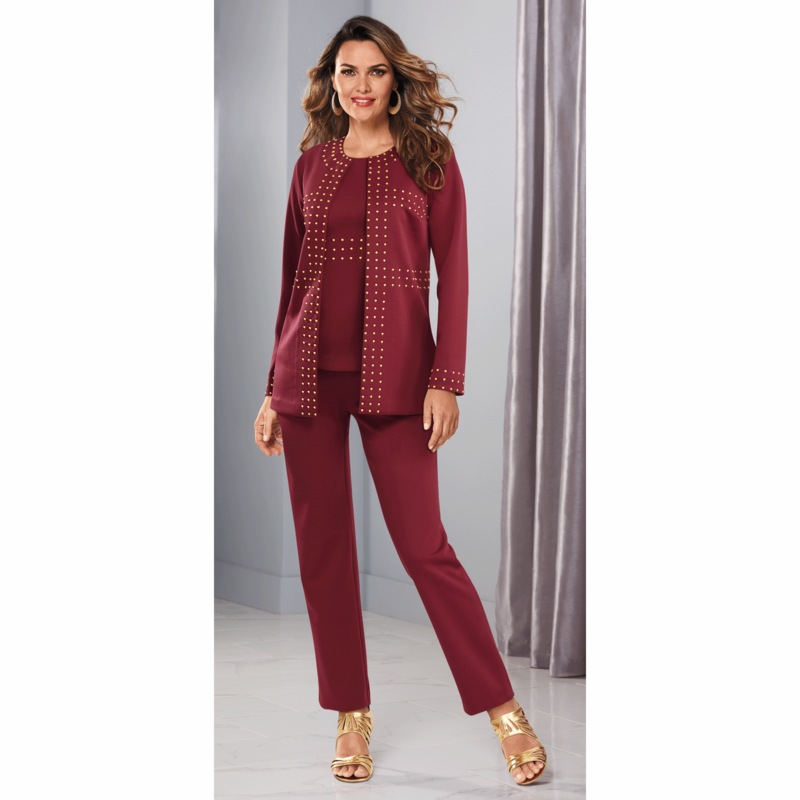 Riyon 3-Piece Studded Women's Pantsuit - MIDNIGHT VELVET CATALOG