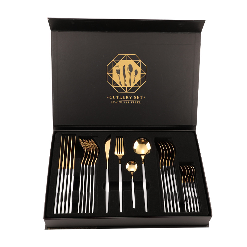 Factory Price Portable Cutlery Set 24 Pieces Stainless Steel Flatware Luxury Cutlery Spoon Fork and Knife Set With Fancy Box