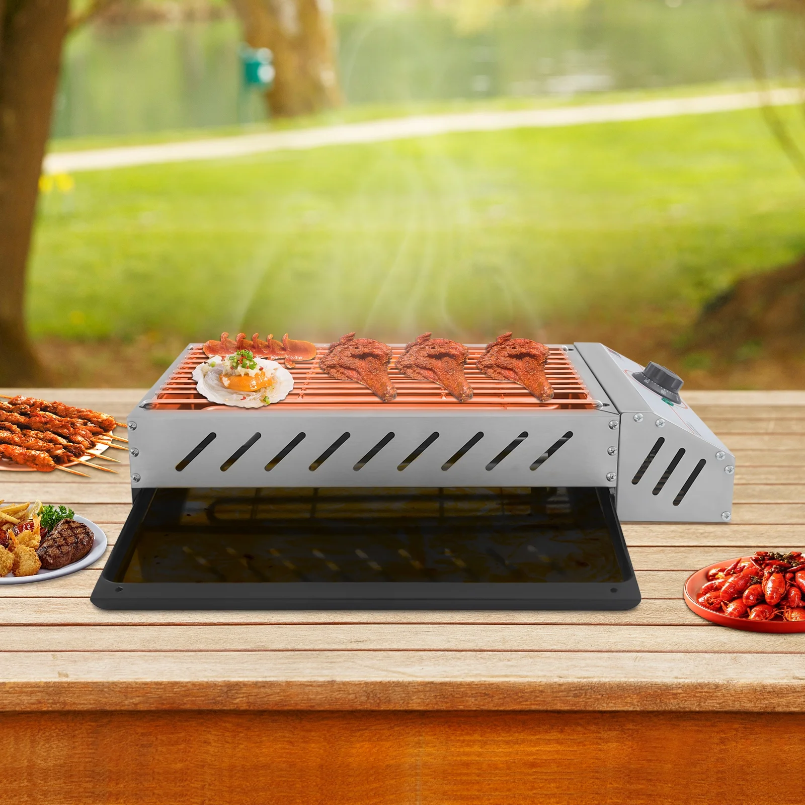 Compact Electric Griller with Adjustable Temperature, 122-572��F, Non-Stick Surface, Easy Cleaning, Perfect for Small Spaces & Countertops