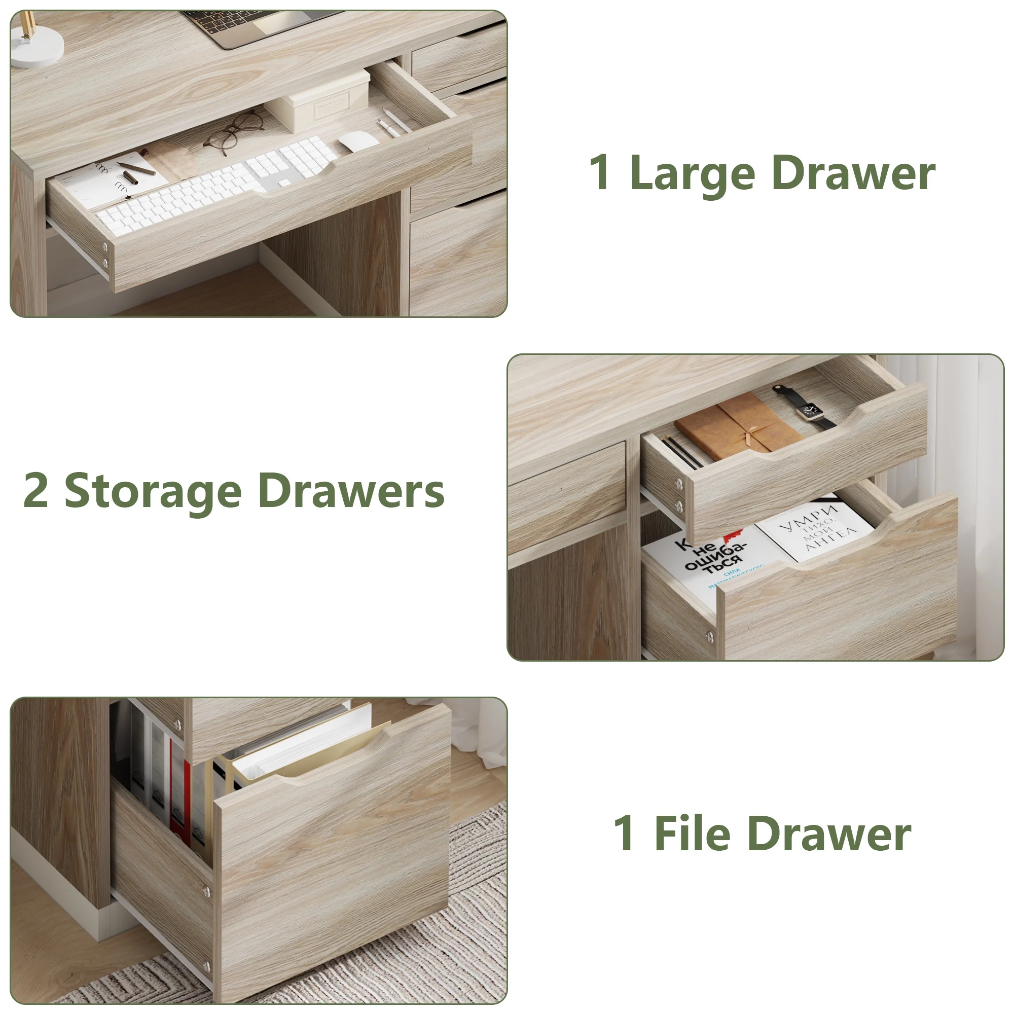 DreamCurship White Desk with Drawers, Modern Computer Desk with File Drawers, Home Office Study Writing Desk with Storage, White - Image 9