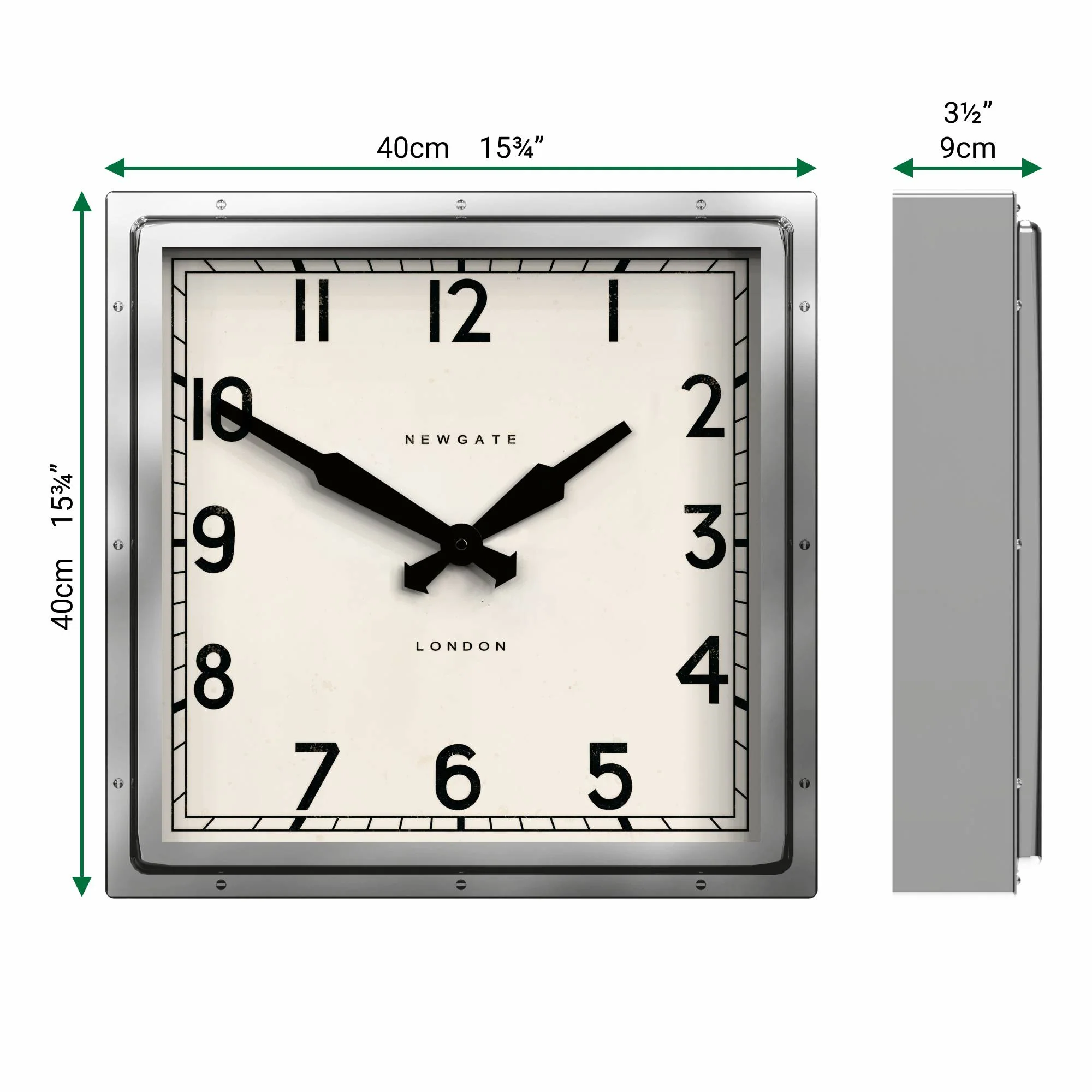 Newgate Quad wall clock in stainless steel