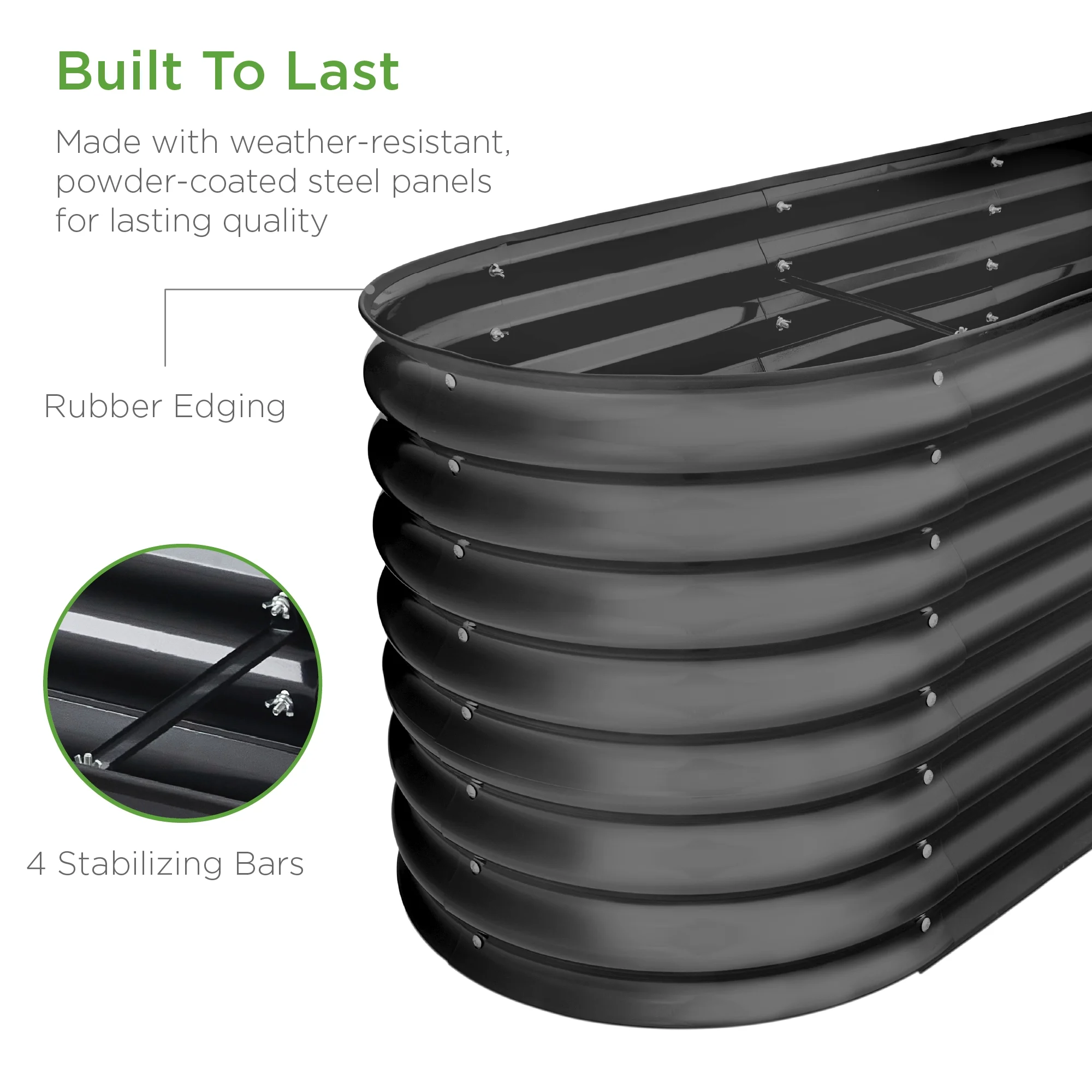 Best Choice Products 8x2x2ft Metal Raised Garden Bed, Oval Outdoor Planter Box w/ 4 Support Bars - Charcoal - Image 10