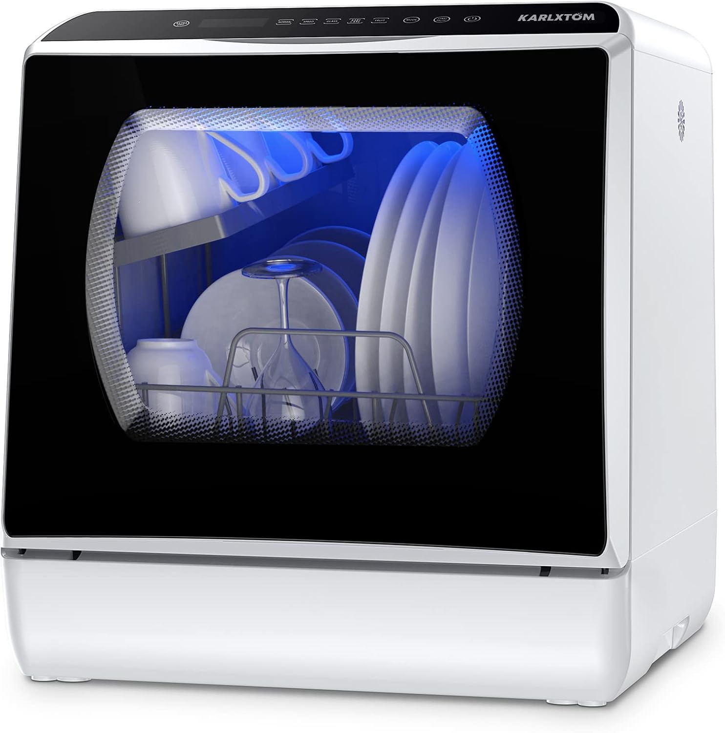 Lavavajillas de encimera, Mini Lavavajillas Portatil, Pantalla LED, 6 Programas, Dos modos de suministro de agua, Cuidado de Bebés y lavado de Fruta, 45 CM
