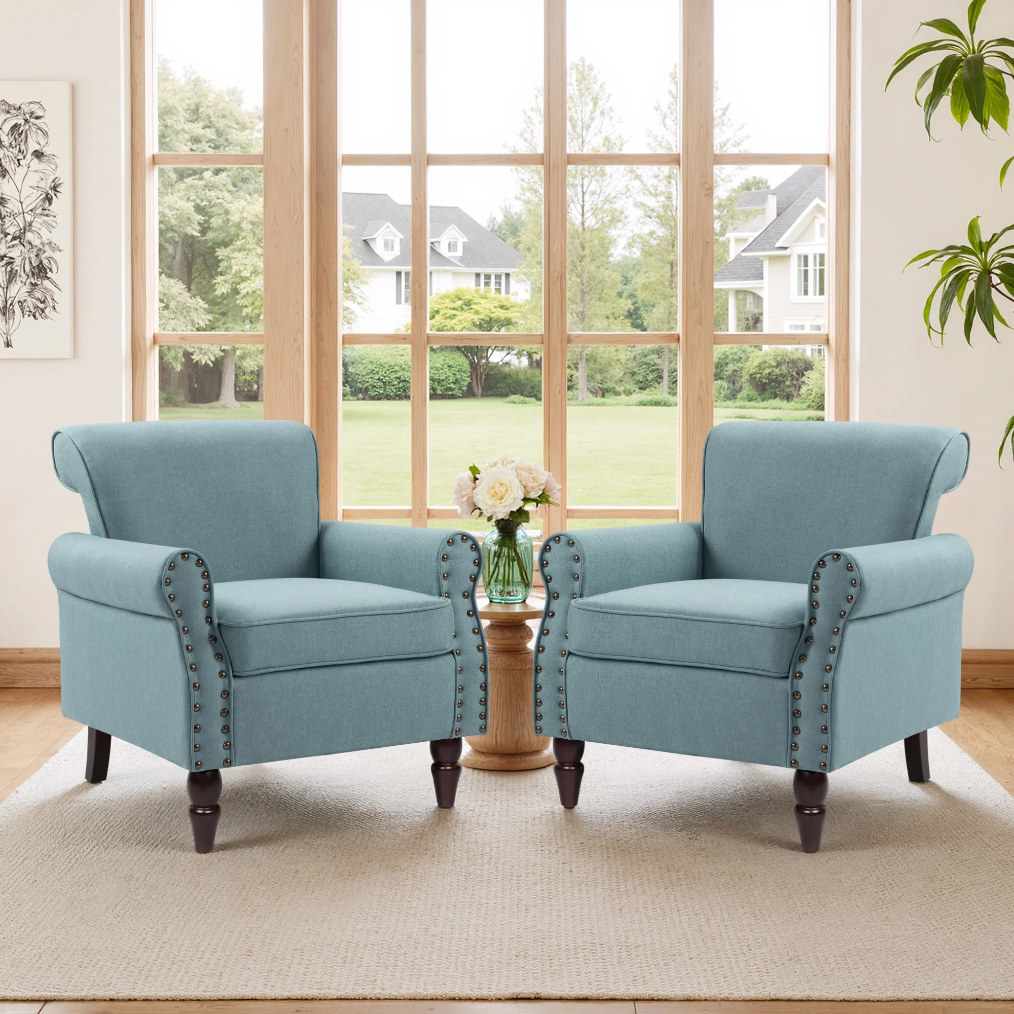 DREAMSIDEA Accent Chairs Upholstered Pattern Morden Armchair Comfy Linen Fabric Single Sofa for Living Room, Pattern White - Image 26