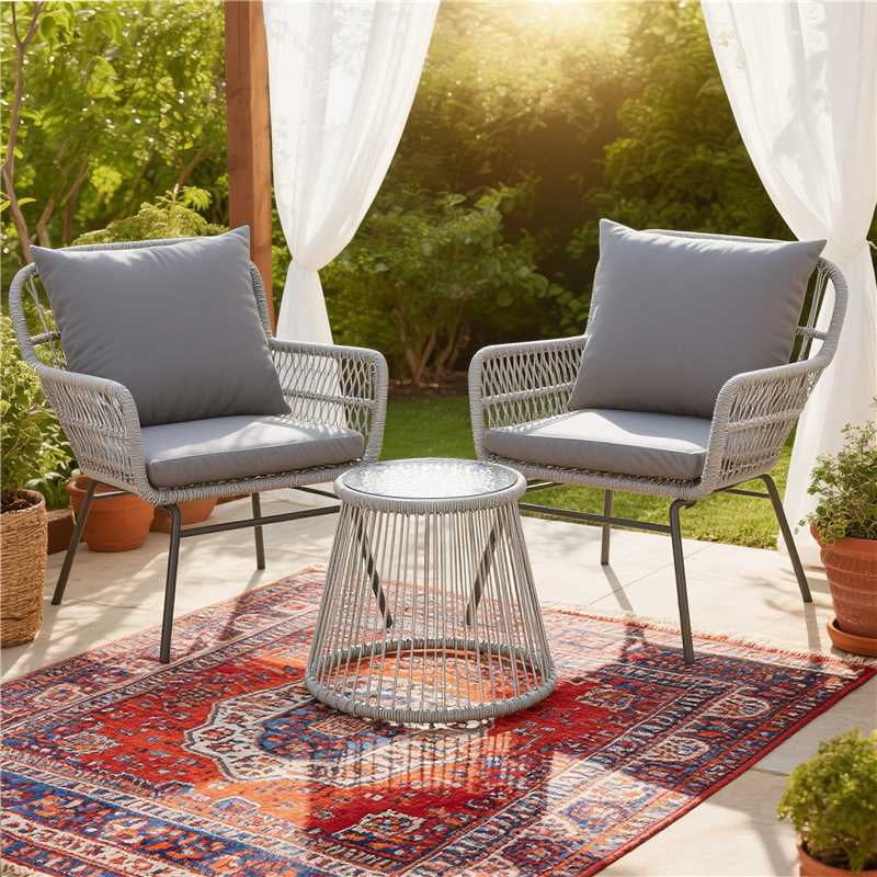 Bezseller 3-Piece Outdoor Wicker Furniture Set, Patio Conversation Set, Gray - Image 4