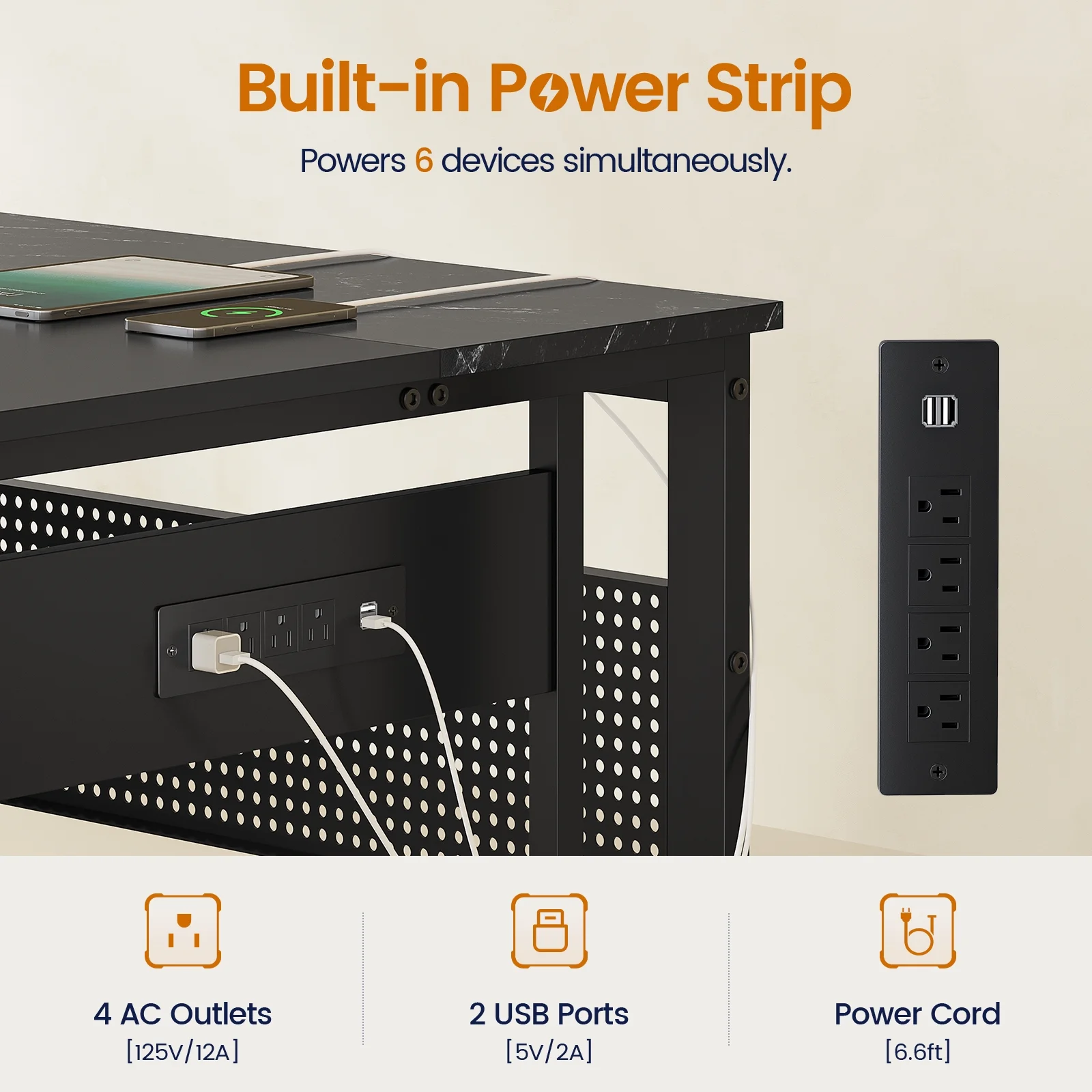 71" Executive Desk with Power Outlets, Modern L Shaped Office Desk with File Drawers and Pegboard, Large Computer Desk, Rustic Brown - Image 13