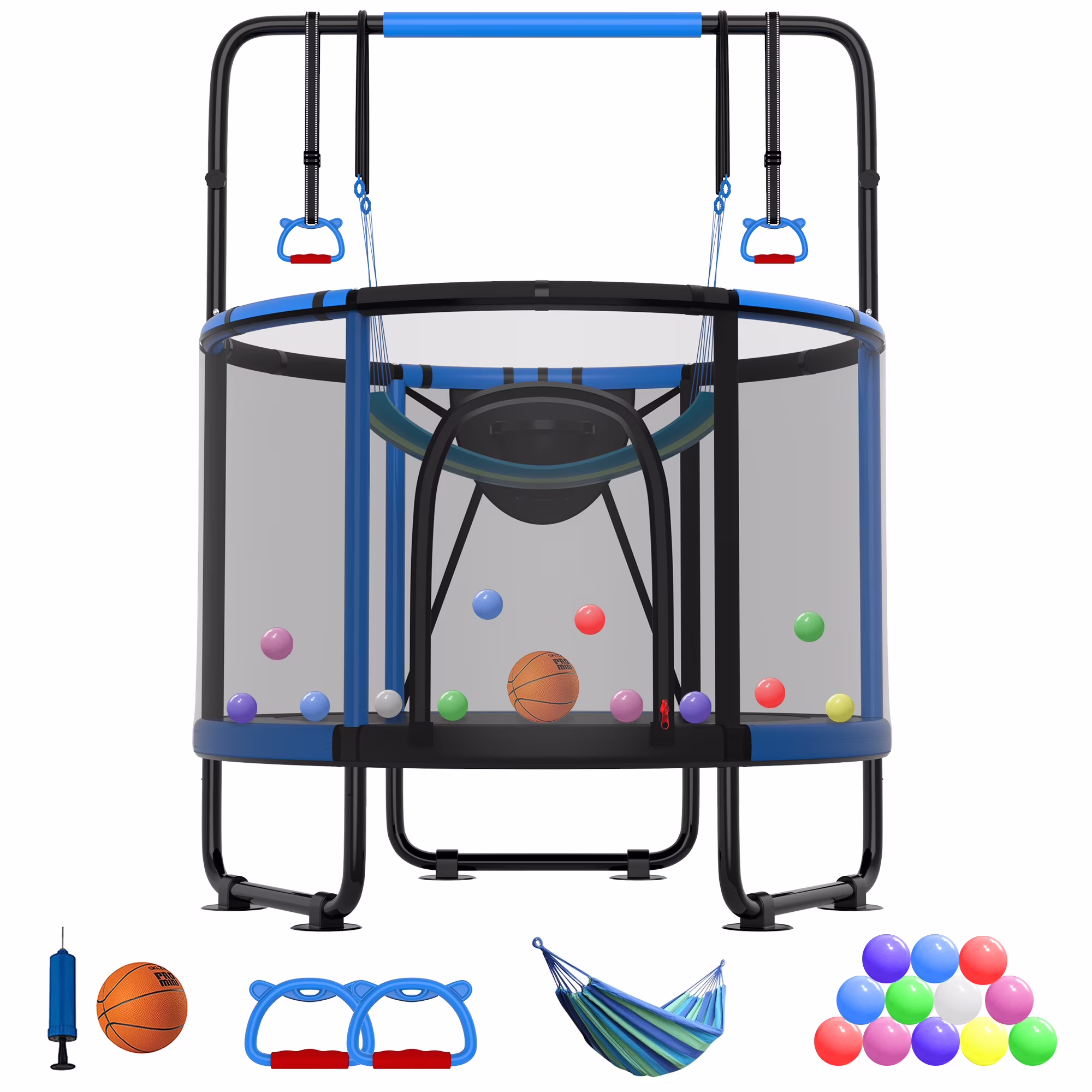 CITYLE Trampoline for Kids 600LBS 60'' 5FT Toddler Trampoline Indoor Outdoor with Basketball Hoop, Swing, Adjustable Bar, Mini Small Trampoline with Enclosure, Gifts for Toddlers, Boys & Girls - Image 7