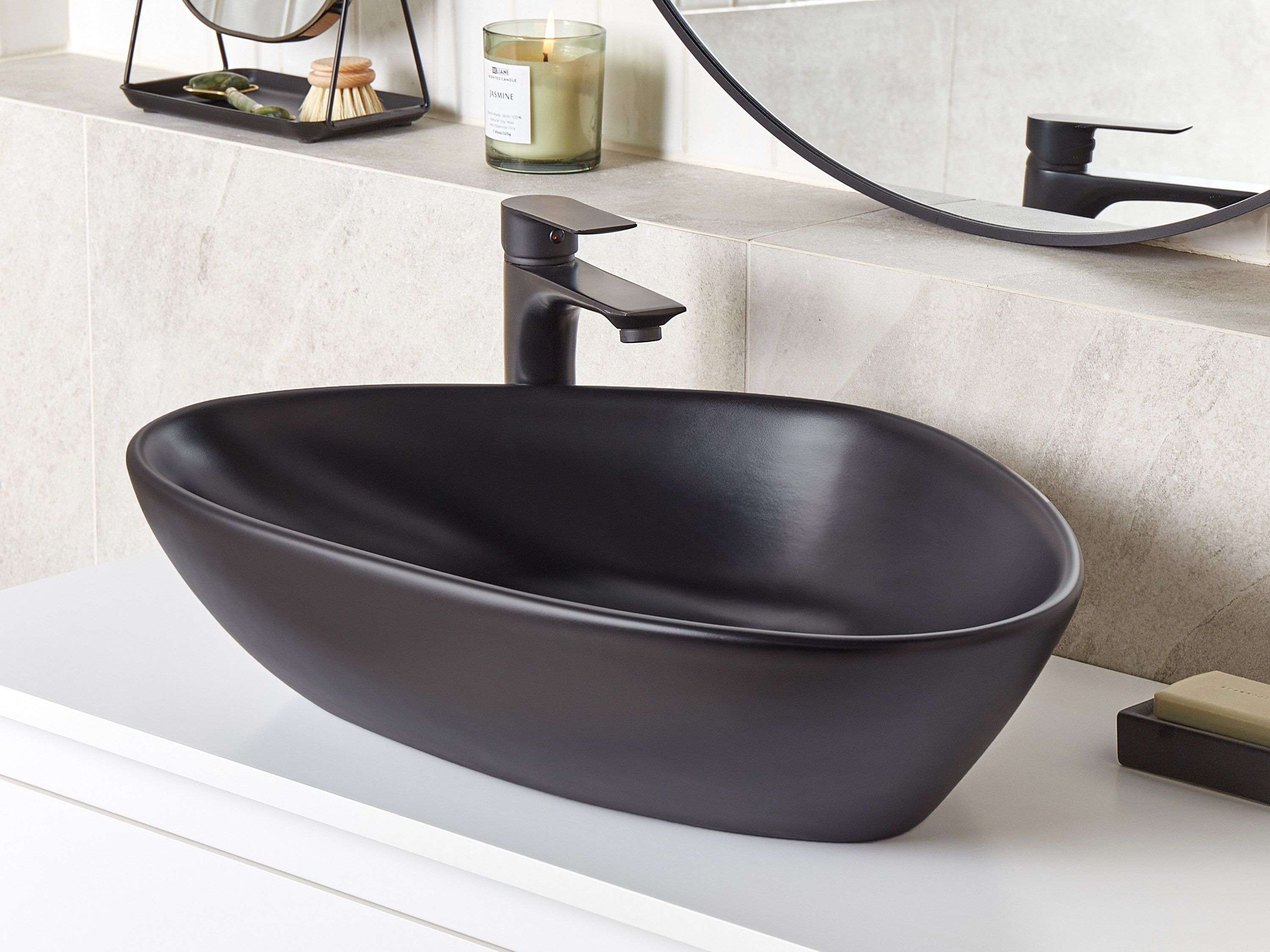 Countertop Basin TIRIG 600 x 390 mm Ceramic Black