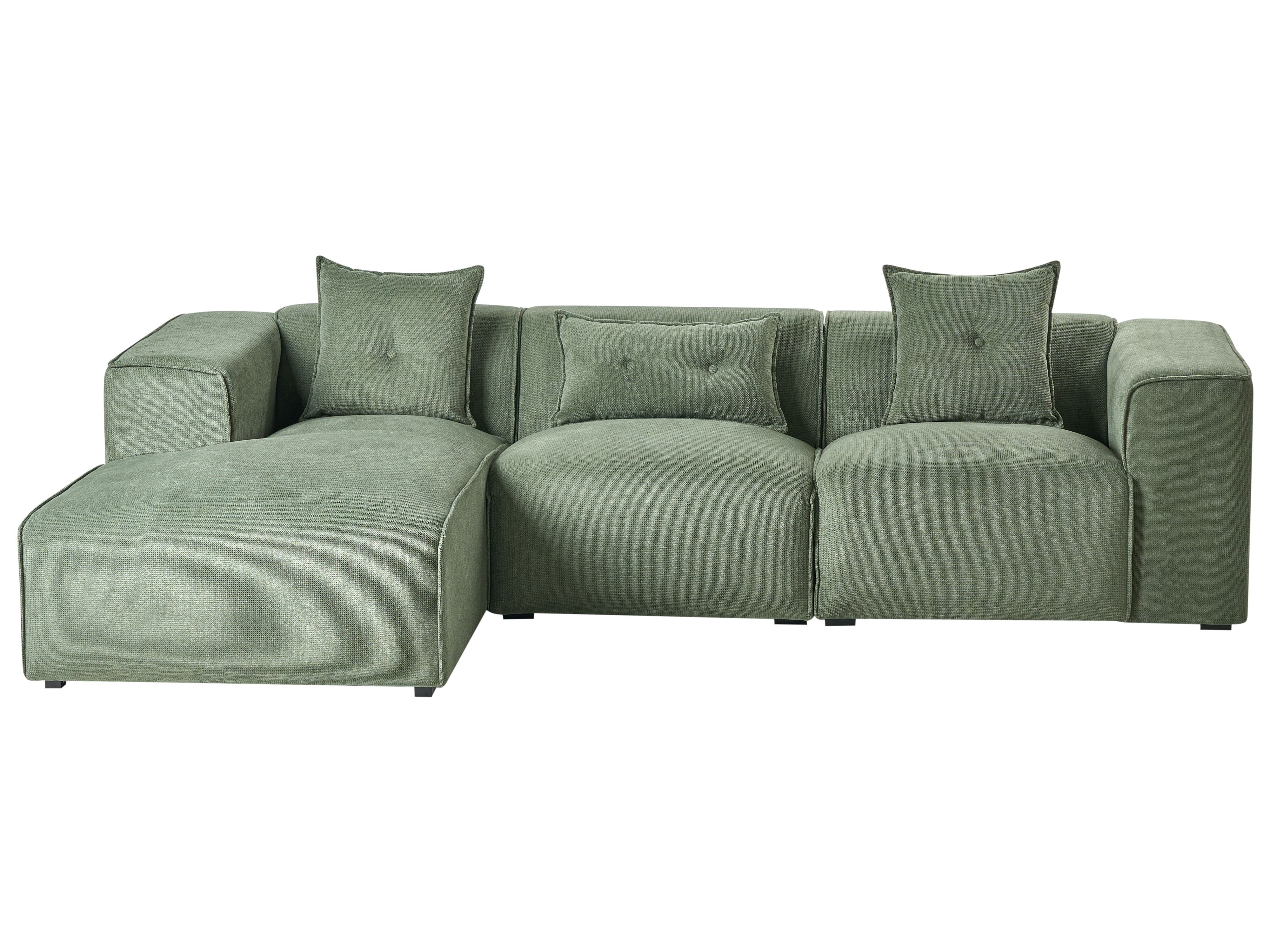 Corner Sofa 3 Seater DOLVA Chenille Dark Green Right Hand