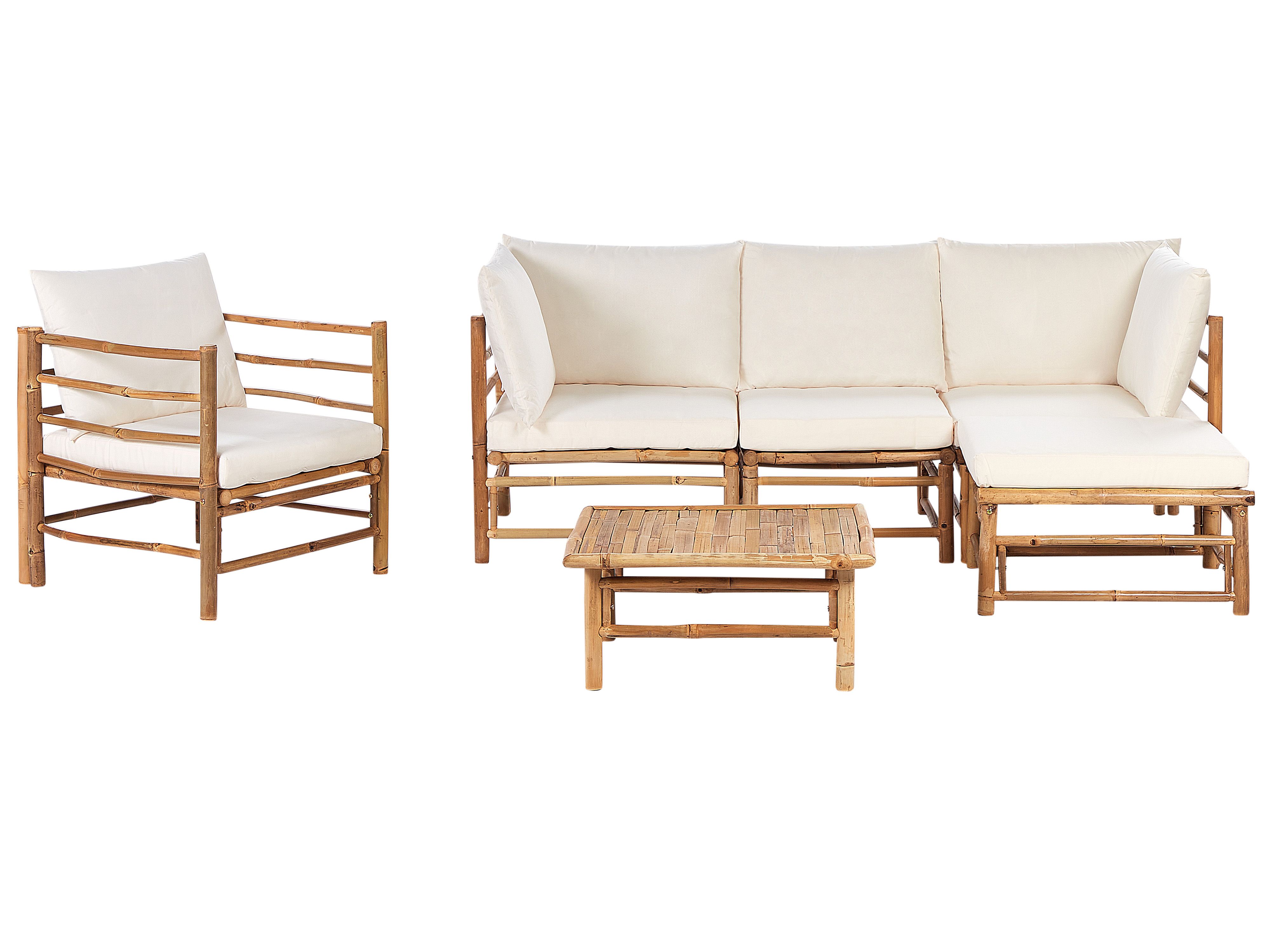 Garden Lounge Set with Table 5 Seater CERRETO Left Hand Bamboo Off-White