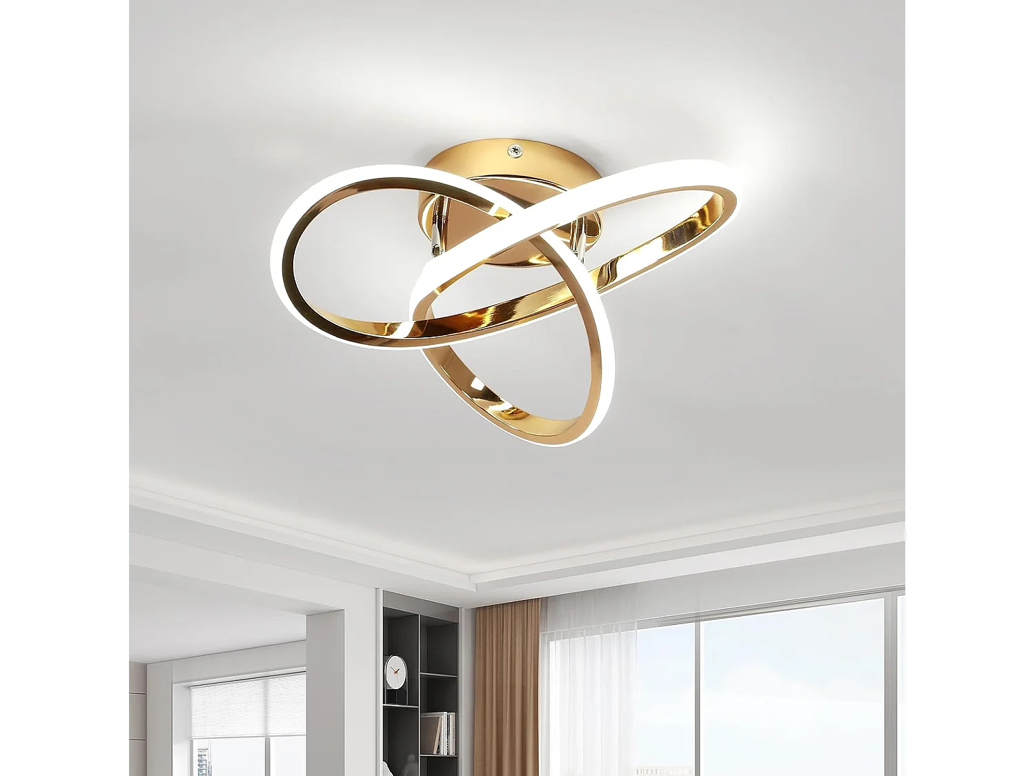 Plafonnier LED 30 W, lumière blanche froide 6 500 K, 3 375 lm, design moderne doré, motif floral, pour salon, chambre, cuisine et couloir.
