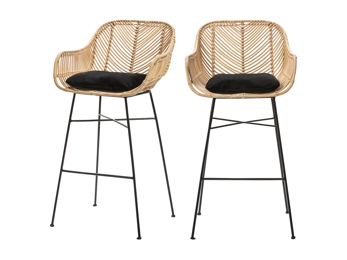 Nunuhai - Lot de 2 tabourets de bar en rotin H68cm - Naturel
