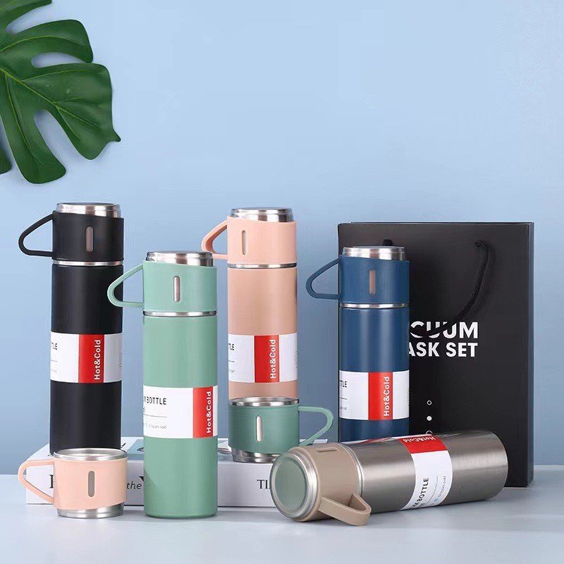 Stainless Steel Thermos Cup Three Lids 500ml Large Business Gift Set Household Vacuum Insulated BPA Free 12-24hr
