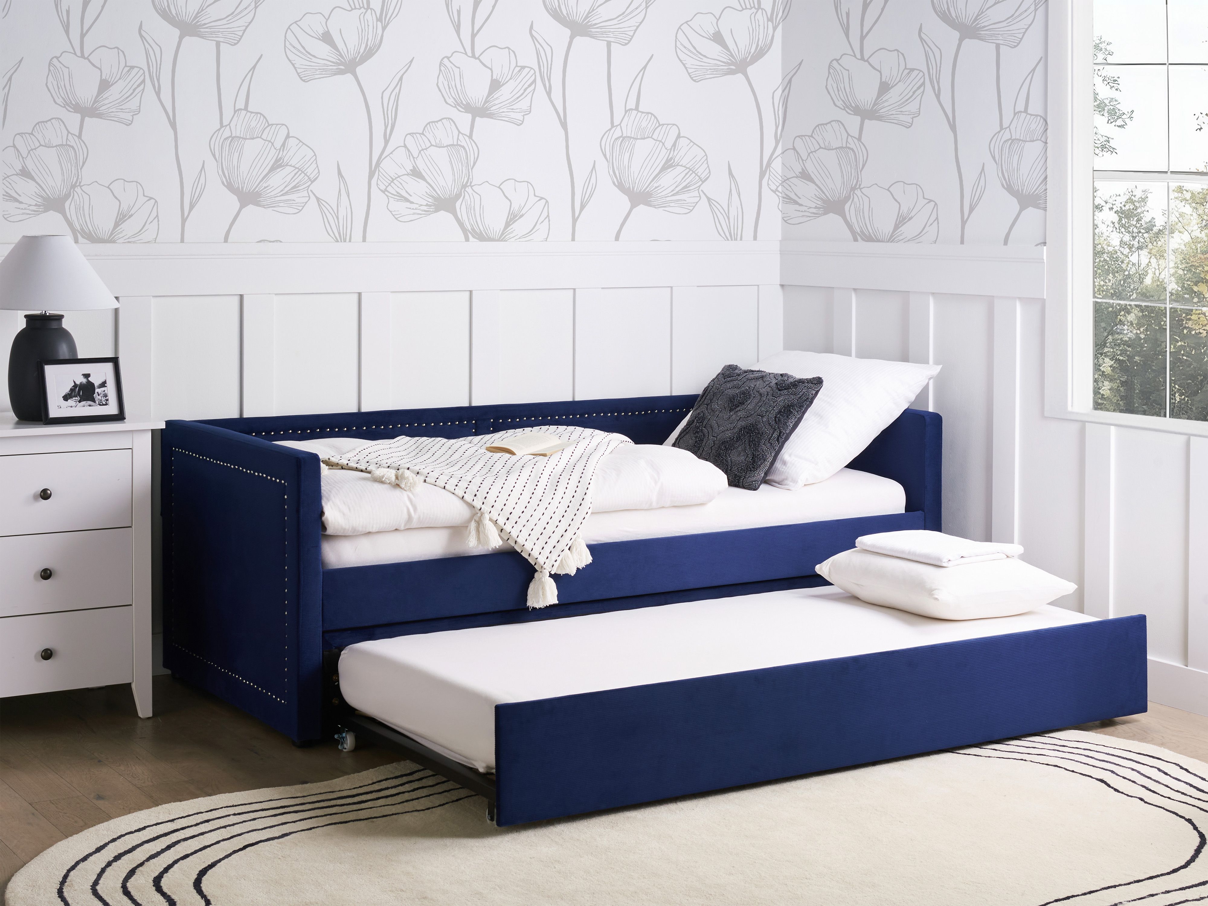 Trundle Bed Corduroy MIMIZAN 90 x 200 cm (EU Single) Navy Blue