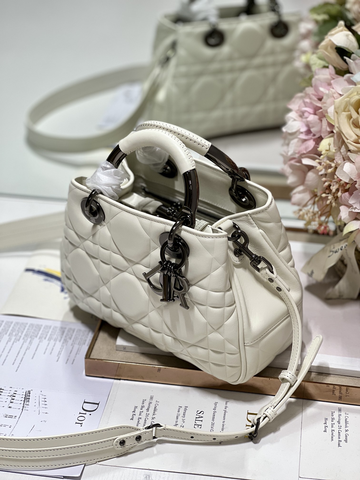 The Medium Lady 95.22 Bag With Black Tone Hardware Black/White/Grey For Women 9.5in/ 24cm1:1High-quality replica