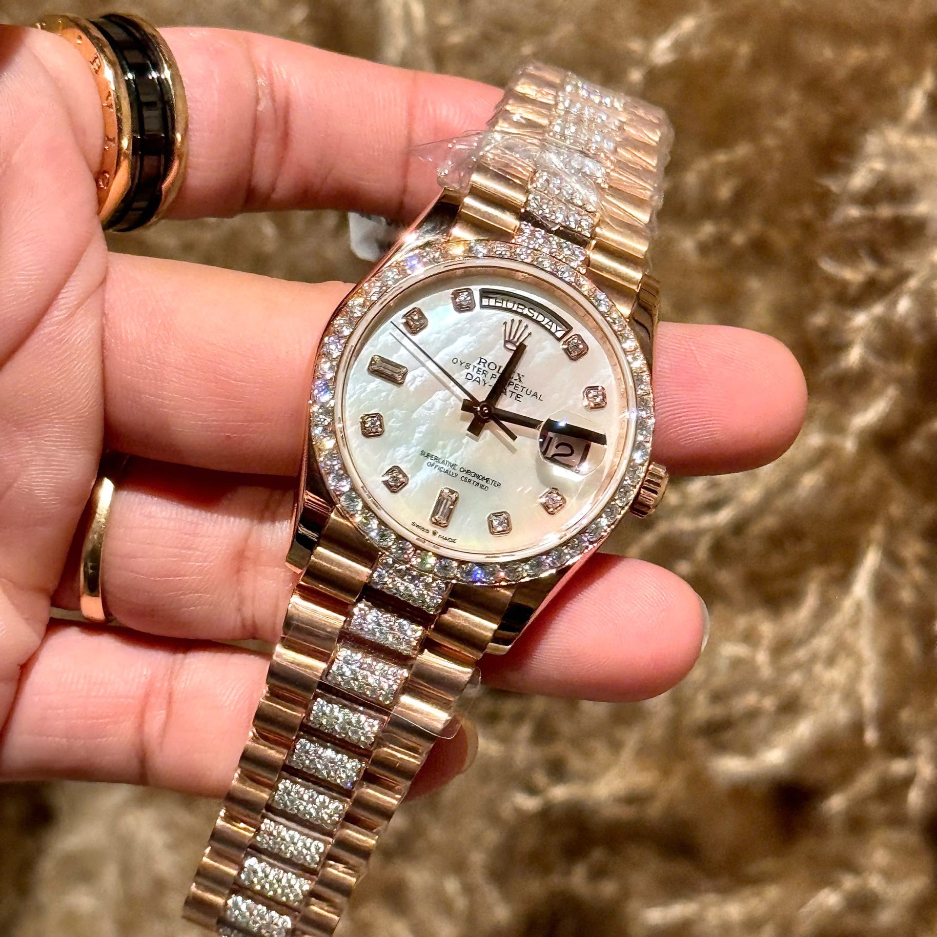 Rolex Best Replica Watch Day-Date Dial Mother Of Pearl Custom Gold Wrapped GMF 40mm - Top club