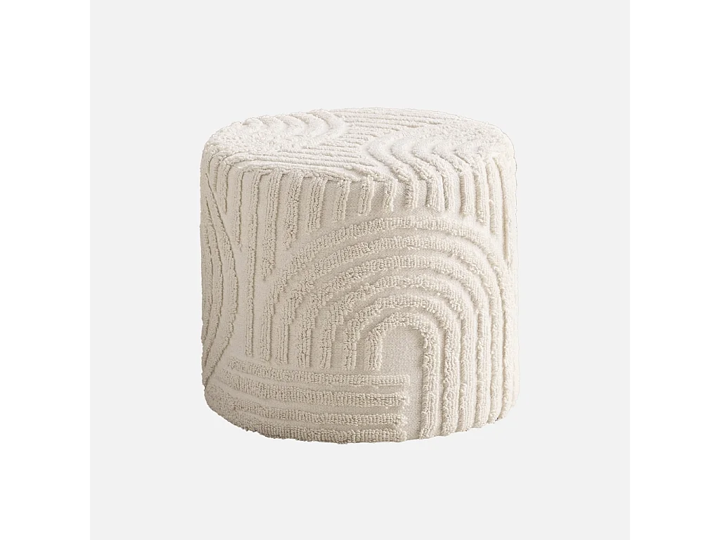 Pouf rond bouclette tuftée blanc Ø43 x H 37cm - Nuba